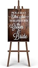 Rustic Wooden Signs Pick a Seat Not A Side Sign You Are Loved by the Groom and Bride, Wedding Signs Wall Art Decor Kitchen Cafe Pub Decor Gift 16x12 INCH