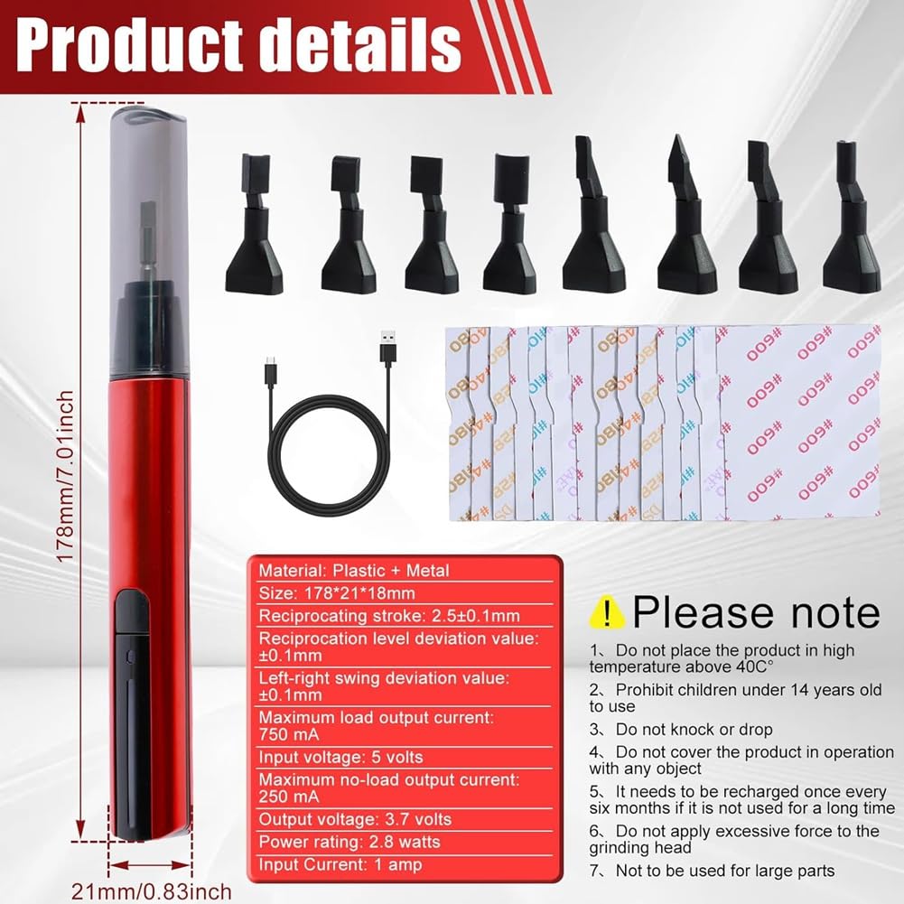 Levigatrice , penna abrasiva elettrica con ricarica USB, piccola levigatrice a penna per piccole levigature, lucidatura, fai da te