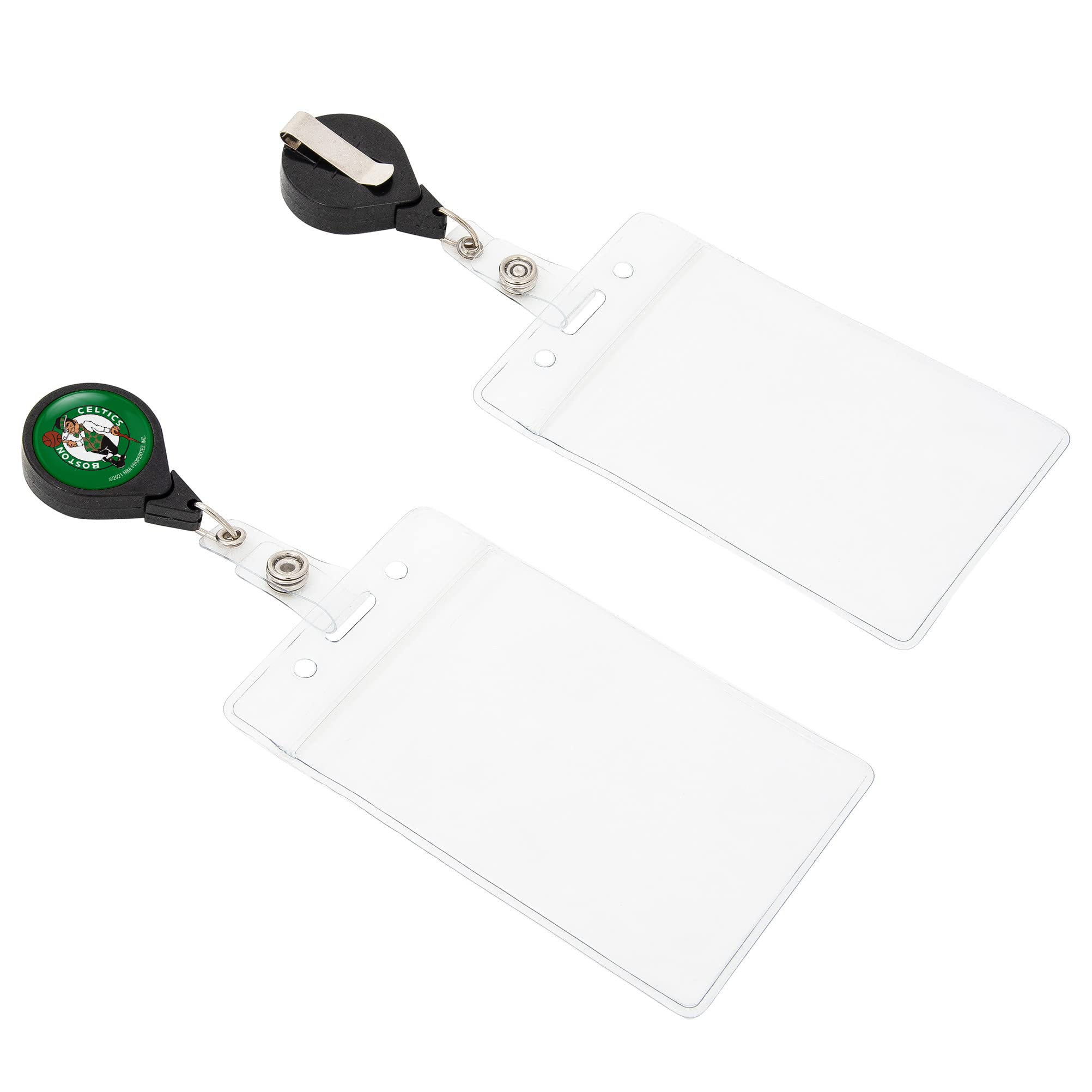 Desert Cactus Boston Celtics Retractable Badge Holder NBA ID Reel with Ticket Clip for Lanyard, Work, School & Office Access (Badge Reel A with Pouch)