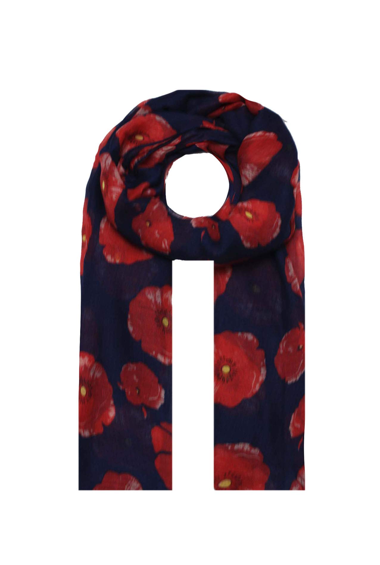 Finecy In NEW Women Ladies Fashion Scarf Wrap Featuring Poppy Flowers Printing Navy