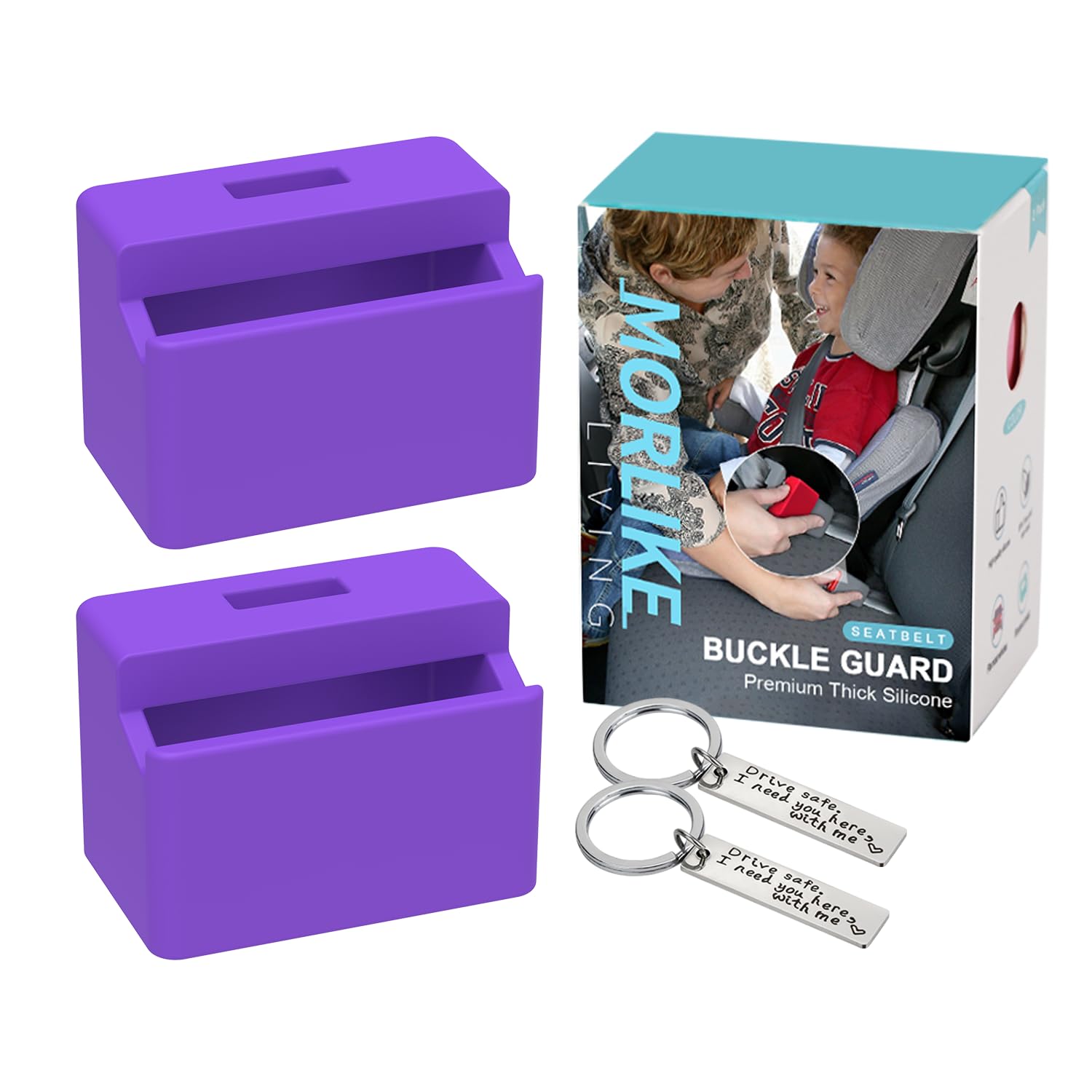 Morlike Silicone Seatbelt Secure Buckle Safety Cover Lock (Purple, 2 Pack)