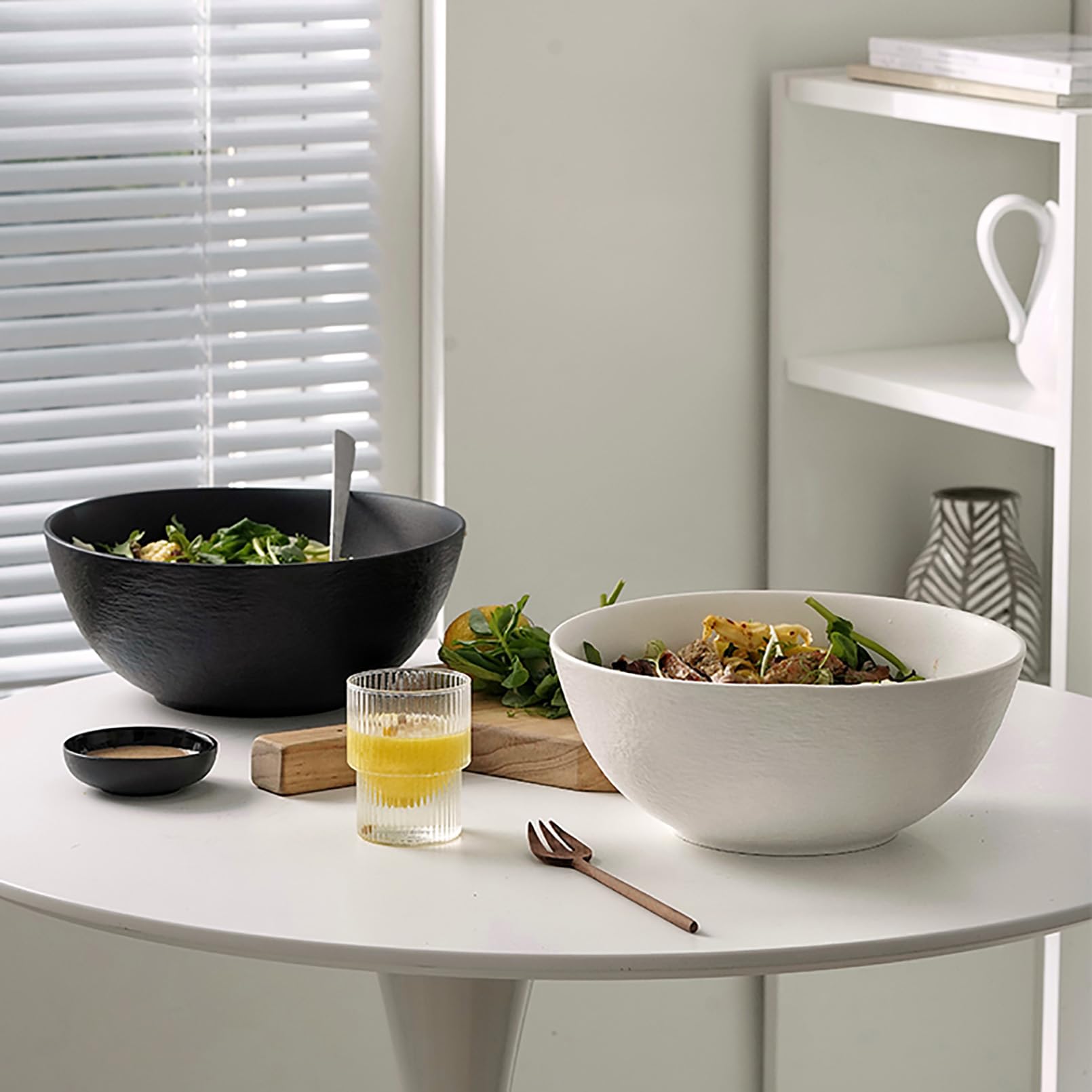 Große Salatschüssel, 2500 ml, 26 cm Durchmesser, Steinstruktur, Suppenschüssel, Keramik, Ramenschüssel für 1 3 Personen, spülmaschinenfest, für Ramen, Obst, Desserts, Suppen und Müsli, Weiß