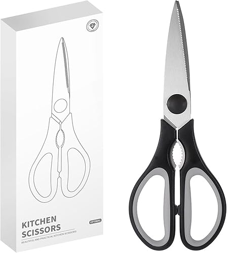 Tijeras de cocina negras y grises, tijeras de cocina Rkqoa de alta resistencia, tijeras aptas para lavavajillas, suministros esenciales de cocina