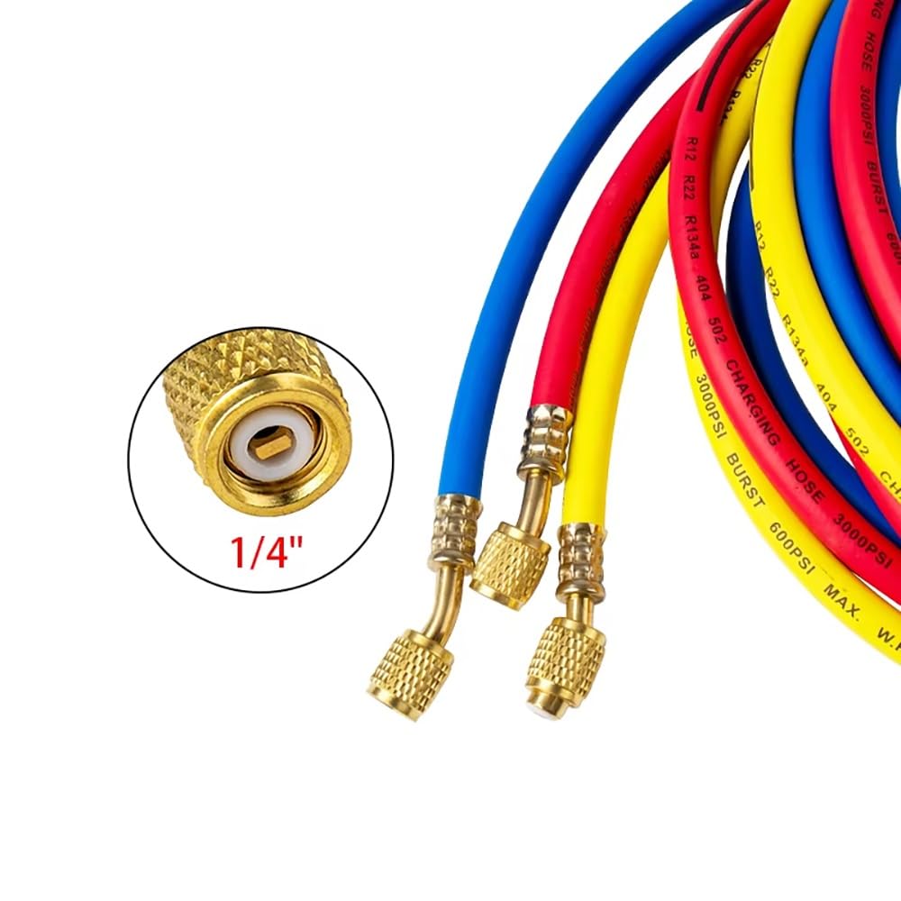 Manguera De Carga De Refrigerante De CA De 3 Metros De 1/4 De Pulgada For HVAC De Automóvil, Construcción De Caucho De Nitrilo Y Latón, Compatible Con R22/R134A/R502/404A - Resistente A Alta Presión