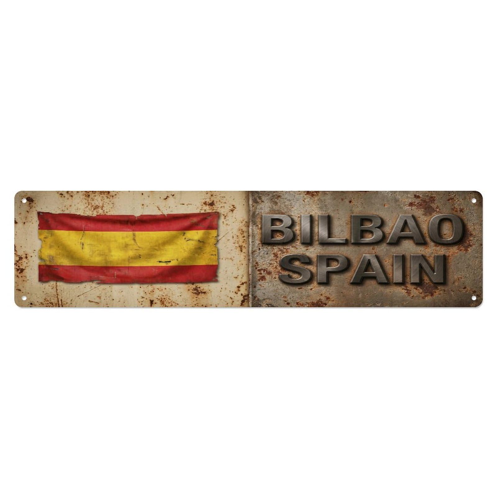 Metal Tin Sign Vintage Bilbao Spain Flag Decor Rustic Travel