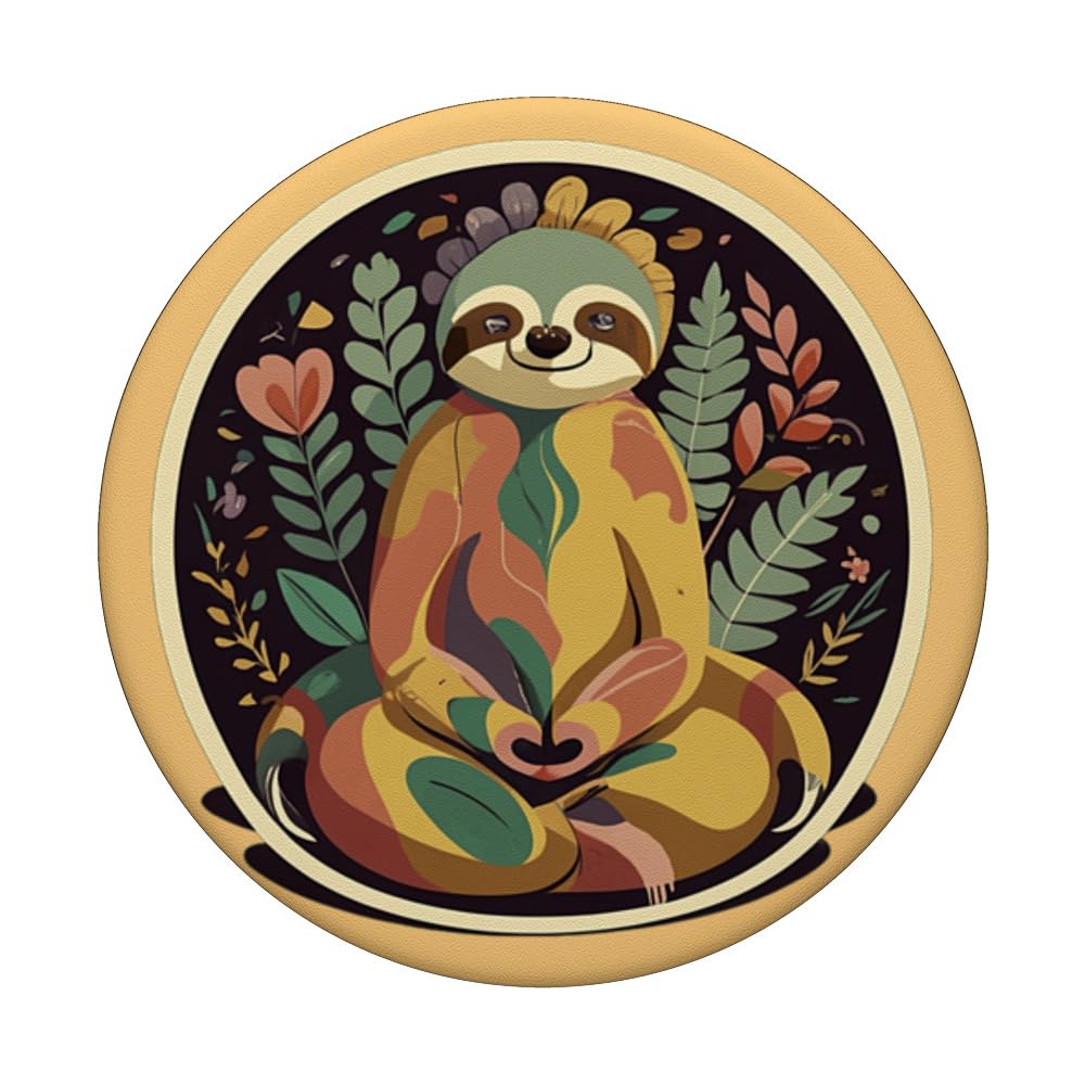 Sloth Sloth Yoga Teacher Yoga Meditation in Lotus Seat PopSockets Swappable PopGrip, Black - Image 3