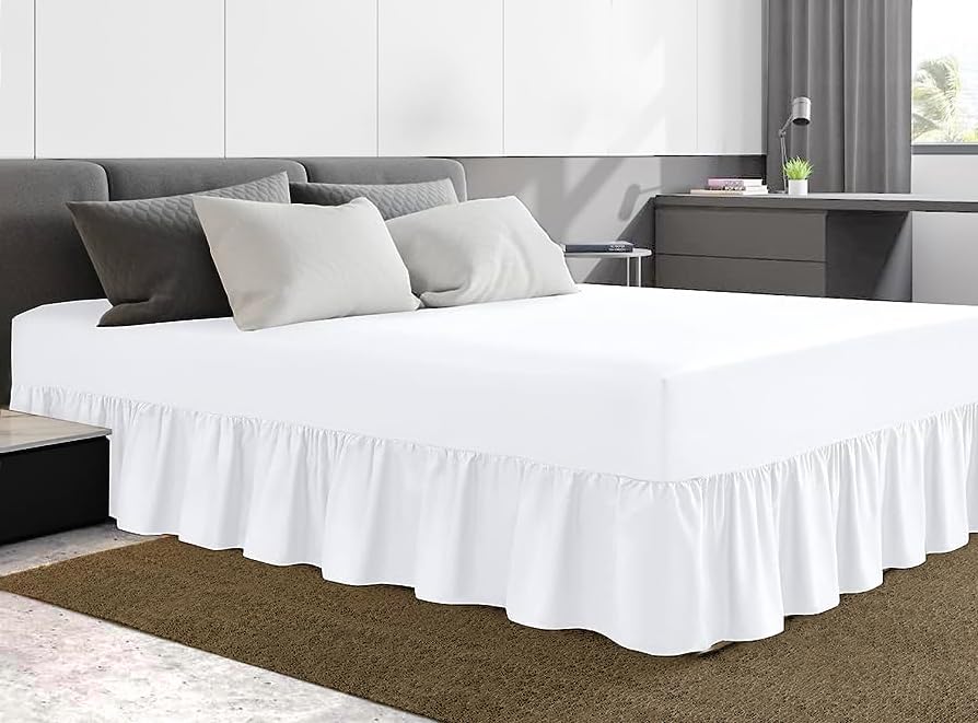 Dazzle Collection® Easy Care Frilled Valance Fitted Sheet 100% Polycotton Machine Washable (Super King, White)