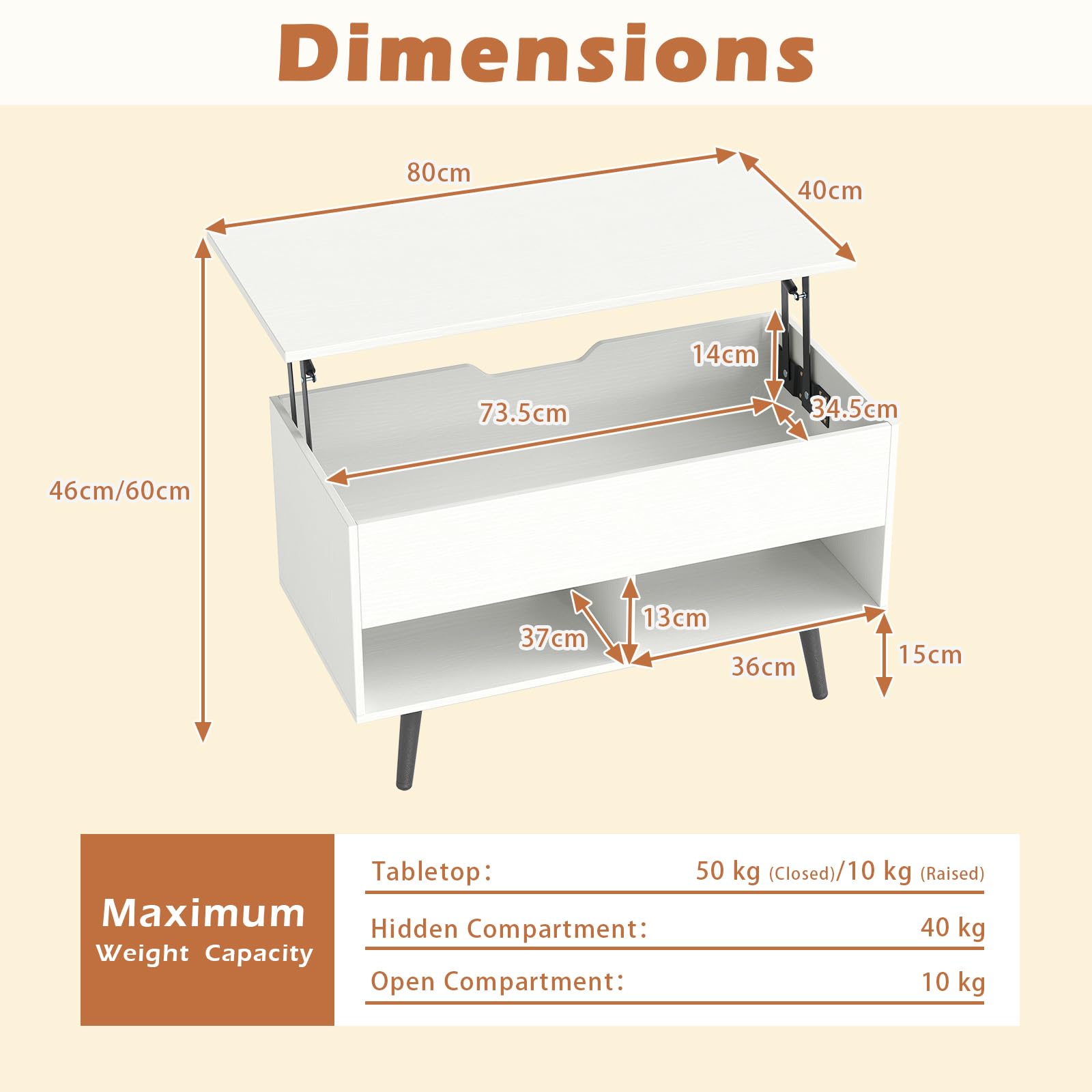 GIANTEX Mesa de Centro Elevable y Extensible, Mesa de Café de Madera con Espacio de Almacenamiento Oculto y 2 Estantes Abiertos, Mesa Auxiliar Rectangular para Salón, Oficina (Blanco)