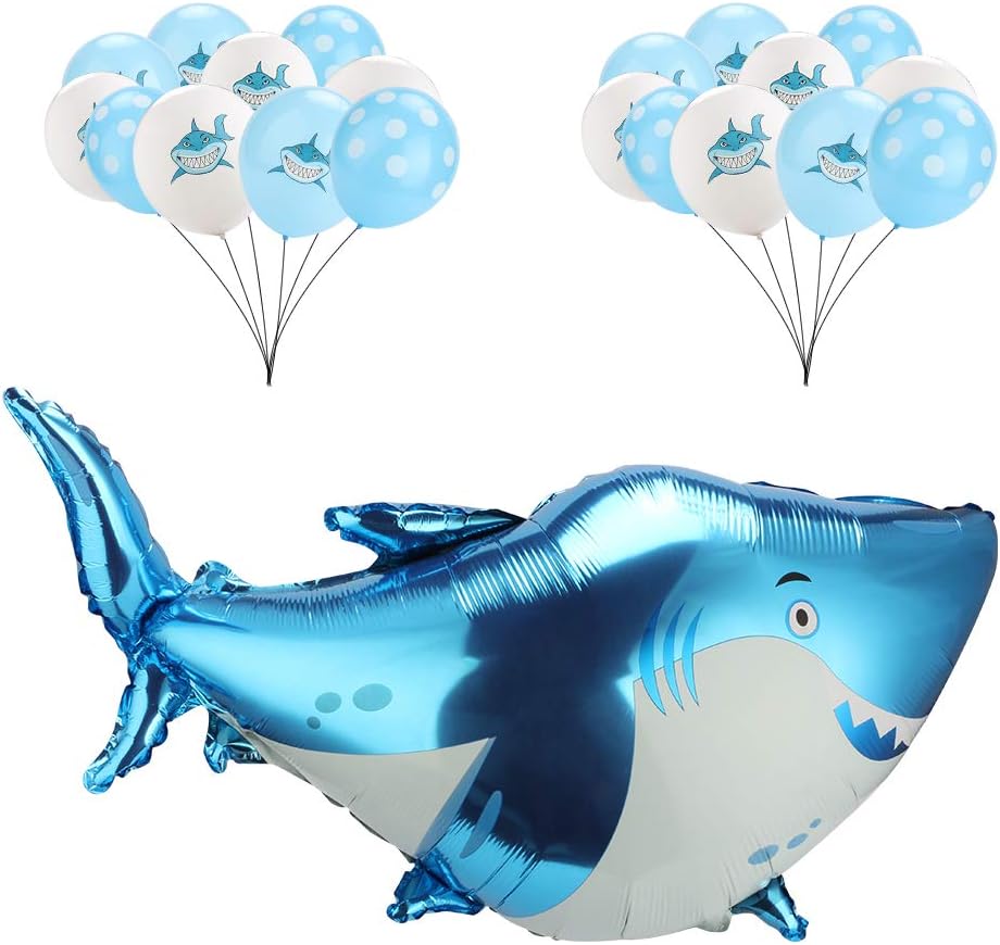 AHGAHG 21pcs Foil Latex Balloon Birthday Party Baby Shower Shark Balloons Decoration UK