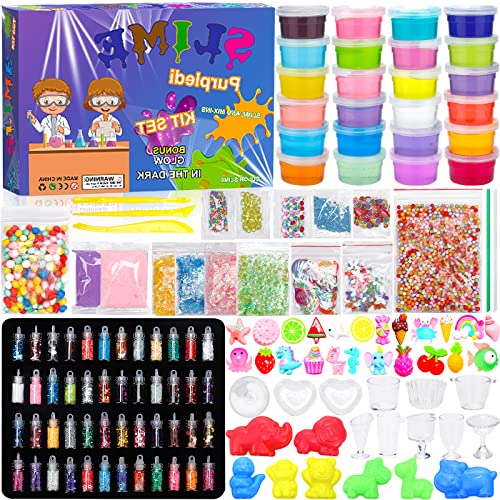 Purpledi DIY Slime Kit,Slime DIY con 24 Colores de Slime de Cristal, Suministros de Slime Claro para niños,DIY Slime Kit Set para Manualidades , Kit de Slime para Hacer Juego Slime Cover