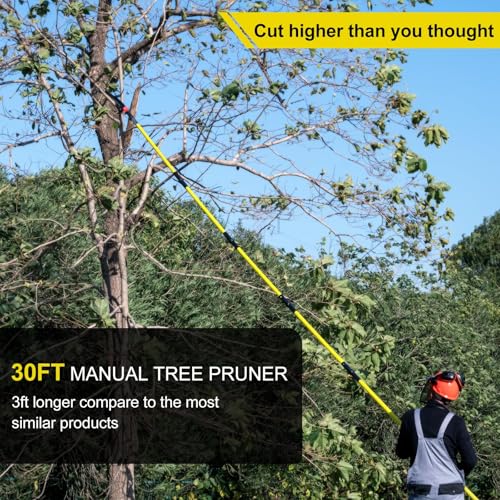 Pole Saws for Tree Trimming, 7.3-30FT Tree Saw with Adjustable Length, Tree Trimmers Long Handle Pruner for Pruning Palms and Branches, Manual Pole Saw with Sharp Steel Blade and Scissors