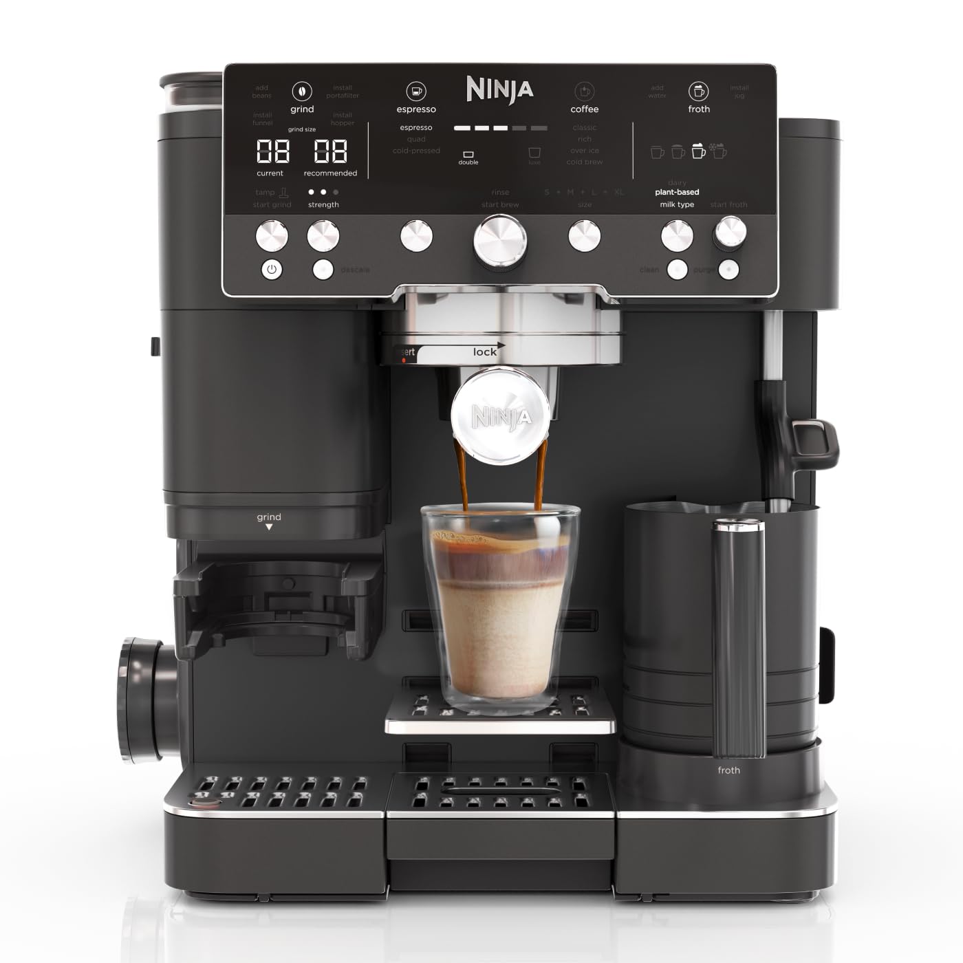 NinjaLuxe Premier 3-in-1 Coffee Machine, Latte, Cappuccino, Cold Brew  Espresso Maker With Built in Bean Grinder Milk Frother, Easy to Use,