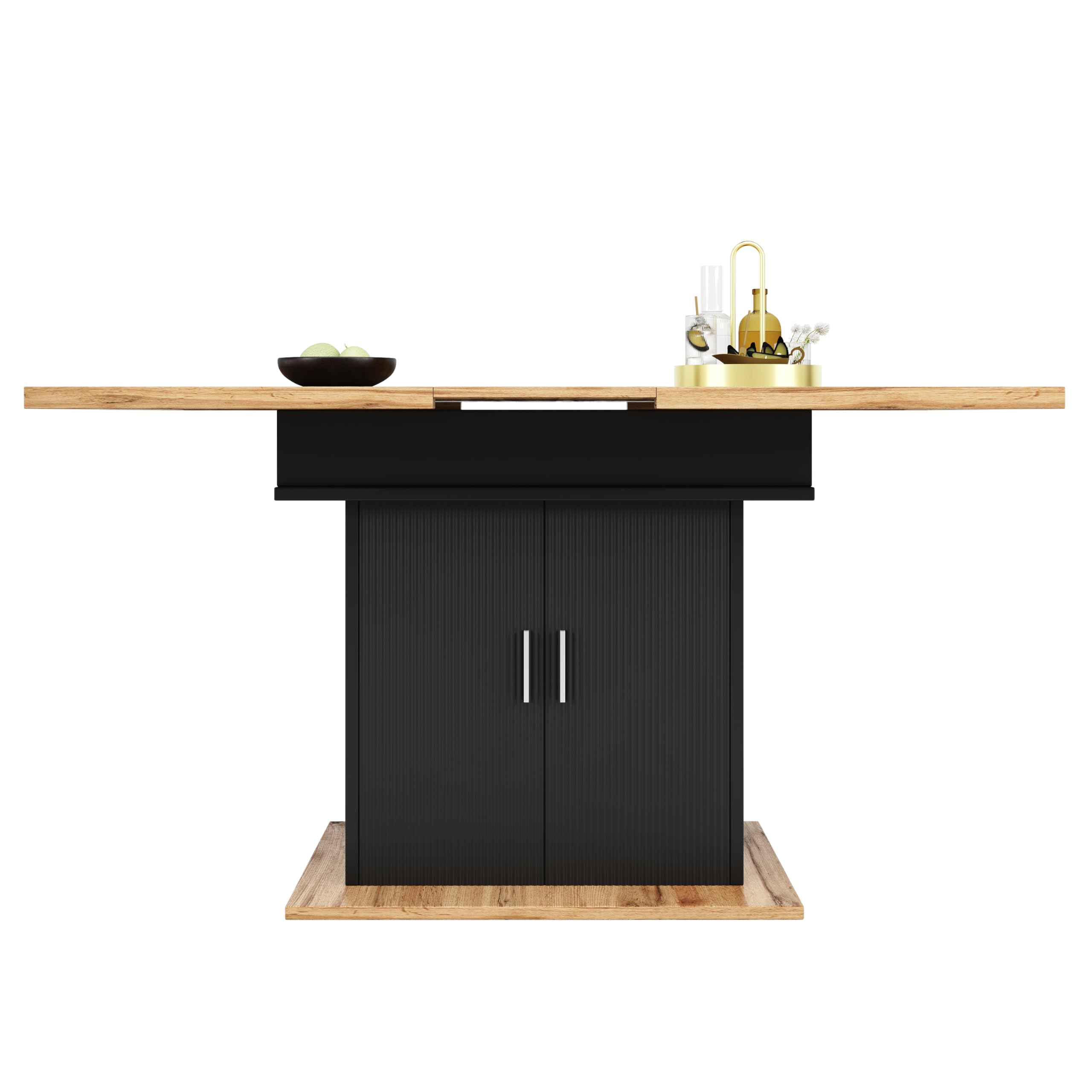 Tavolo da pranzo allungabile (140 x 70 cm), tavolo da cucina salvaspazio, tavolo da pranzo con tre ripiani, adatto per cucina e soggiorno, colore naturale + nero