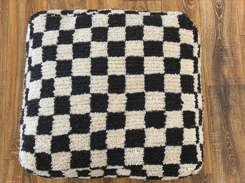 Miniatura 5 de ABRAGO Puf de harina a cuadros bereber marroquí, otomano cuadrado a cuadros (sin relleno) (amarillo mostazapeso, 24 x 24 x 16 pulgadas)