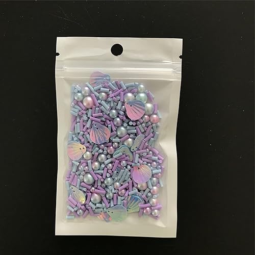 Miniatura 6 de PrettyG Paquete de 1.76 oz, mezcla azul y morado, suministros de polímero de arcilla suave, concha de perla para decoración de uñas, arte de uñas,