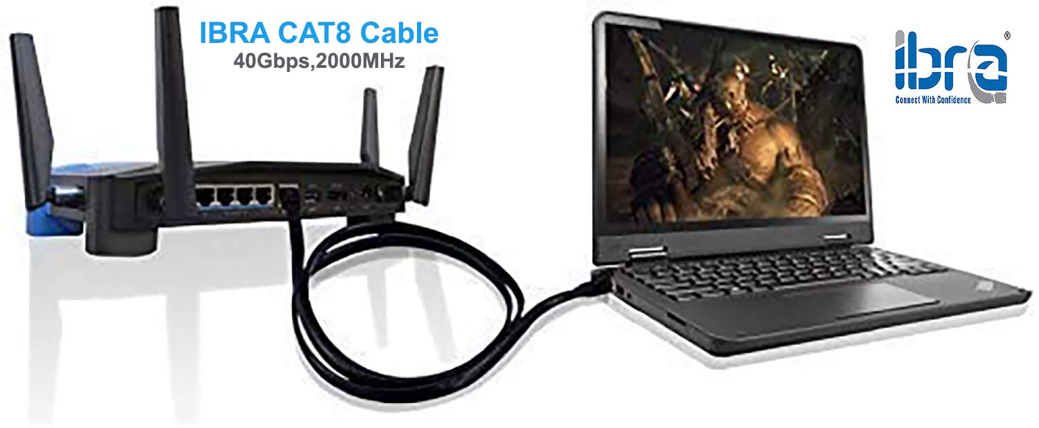 IBRA CAT8/CAT7 Ethernet Gigabit Lan network cable (RJ45) SSTP 40Gbps 2000Mhz - Flat Black 2M — view 5