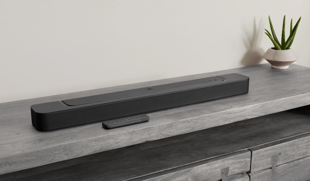 JBL Bar 300, Soundbar a 5.0 Canali per TV, Altoparlante Compatto con Telecomando, MultiBeam Surround 3D e Dolby Atmos, Clear Voice, Potenti Bassi, Connessione HDMI eARC con 4K Dolby Vision, Nero