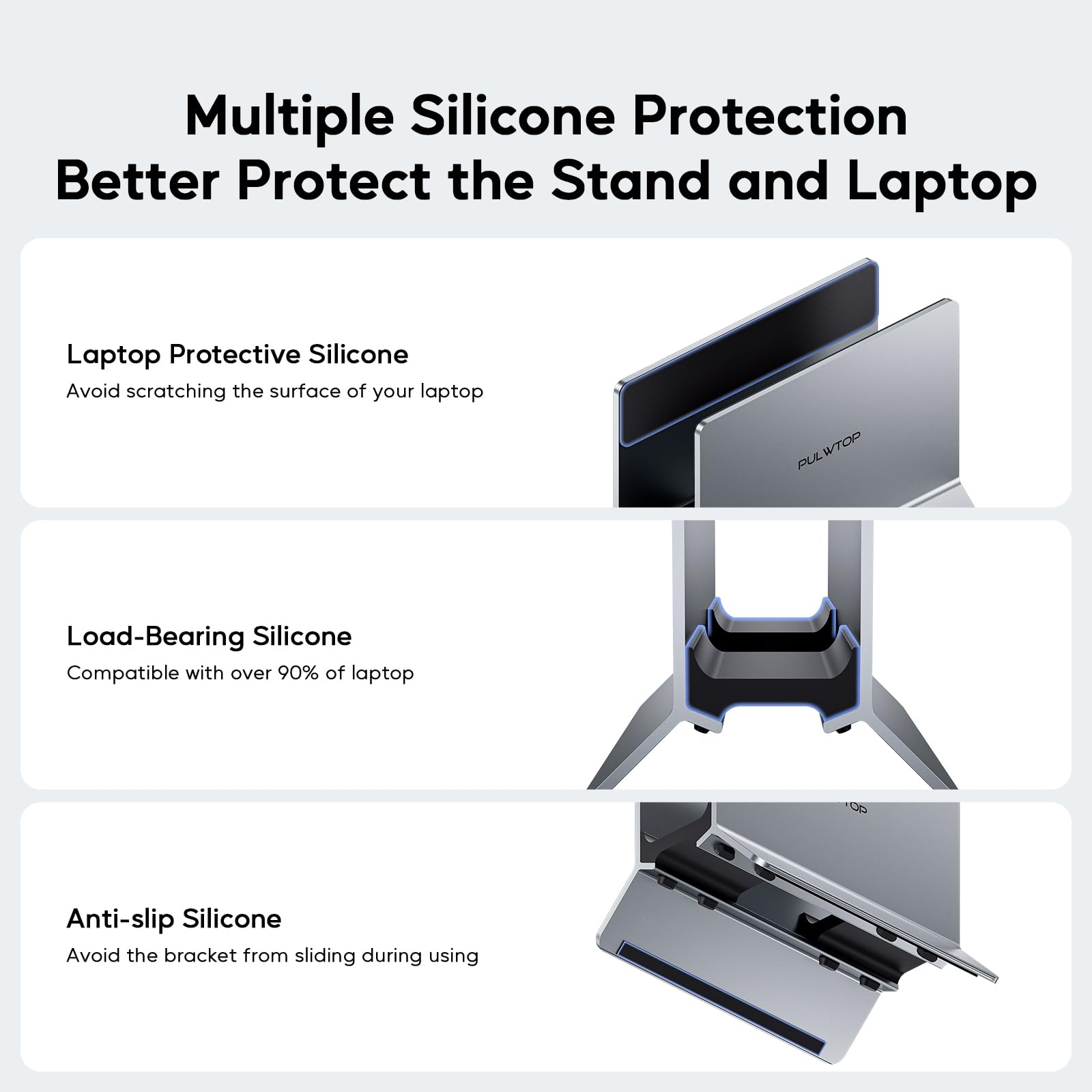 Supporto Verticale per Laptop, Supporto pc portatile Compatible con MacBook | PULWTOP Desk Stand Supporto macbook in alluminio, Compatible con MacBook, Mac Mini, iPad, and other any laptops