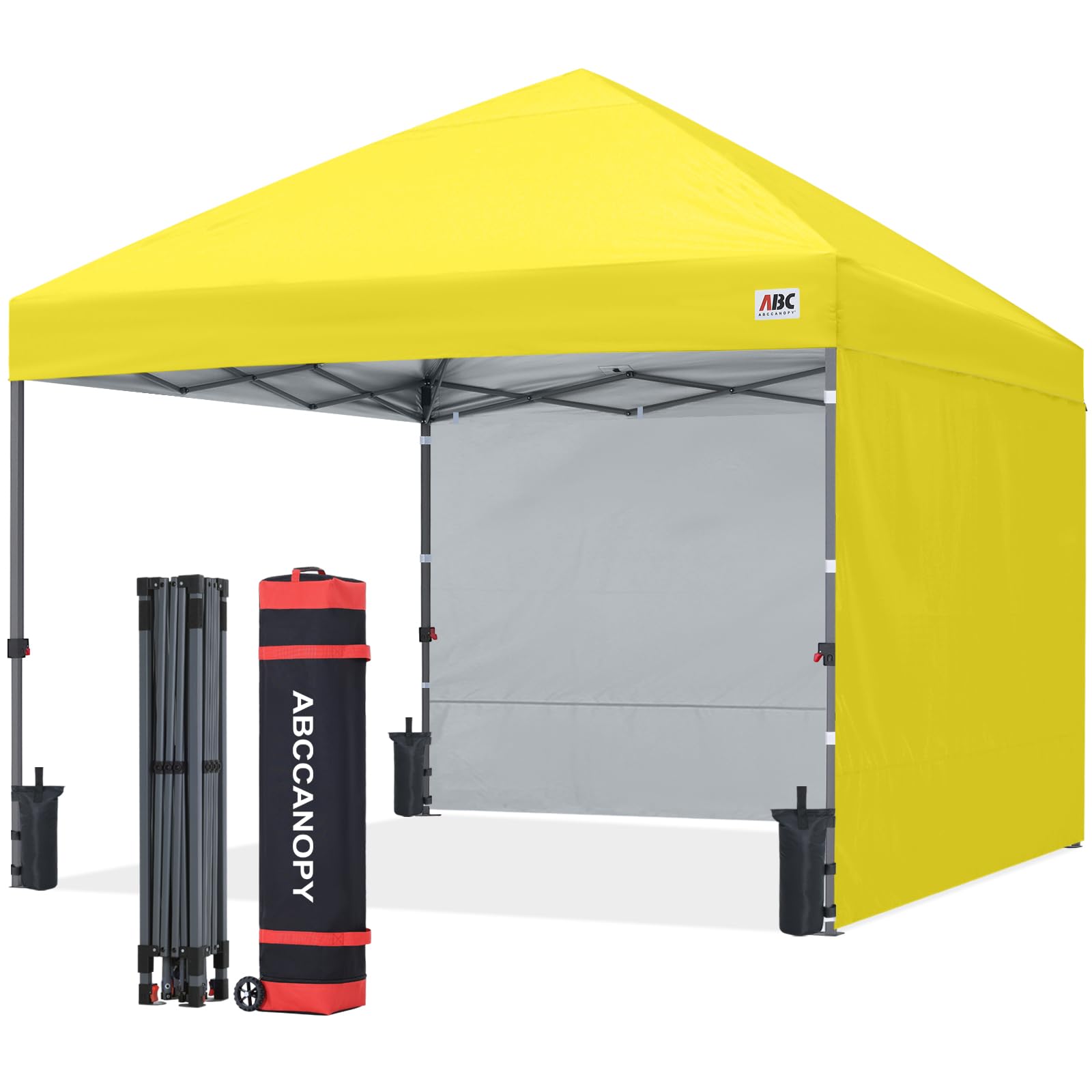 ABCCANOPY Faltpavillon UV50+ mit 2 Seitenwänden, Gelb 300 cm | 500D Polyester,wasserdicht, 4 Sandsäcke & Rolltragetasche – für Garten & Camping