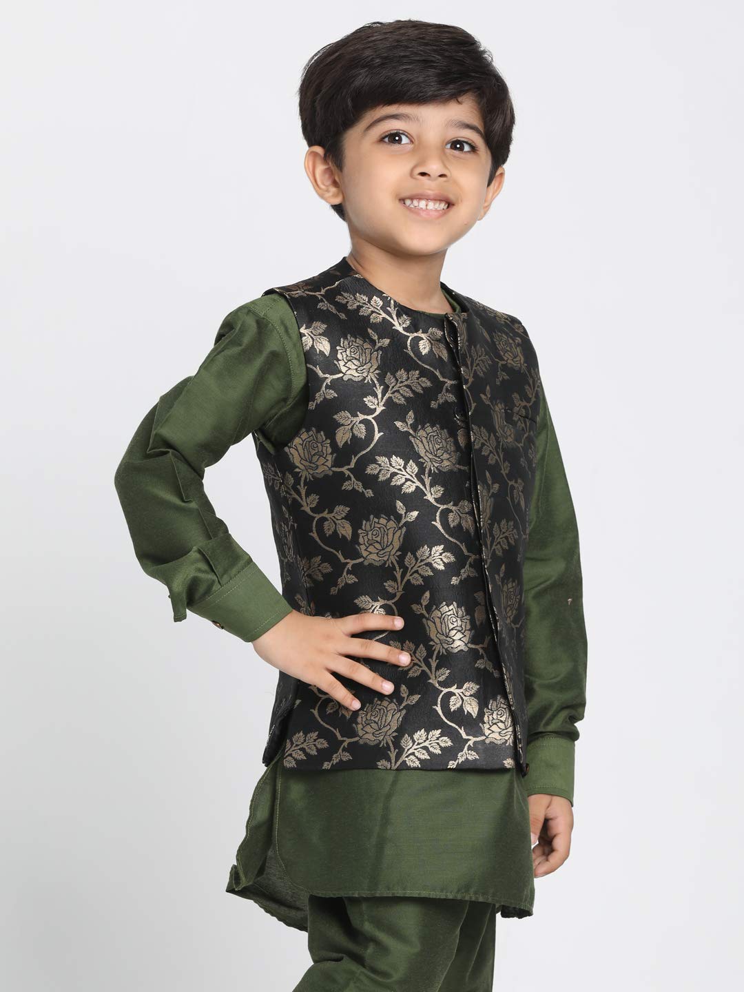 Jbn Creation Boys' Black And Zari Gold Silk Blend Nehru Jacket_Jbnbj031Bl_24