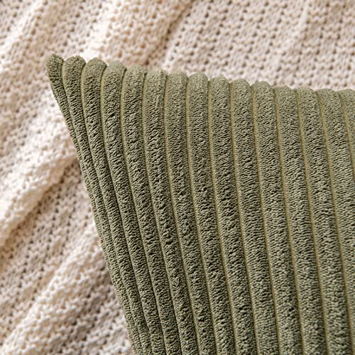 EMEMA Cushion Covers Corduroy Square Throw Pillow Covers Striped Soft Sham Home for Sofa Couch Bedroom Decorative Pillowcases 18x18 Inch 45x45cm Set of 2 Olive-green - Image 2