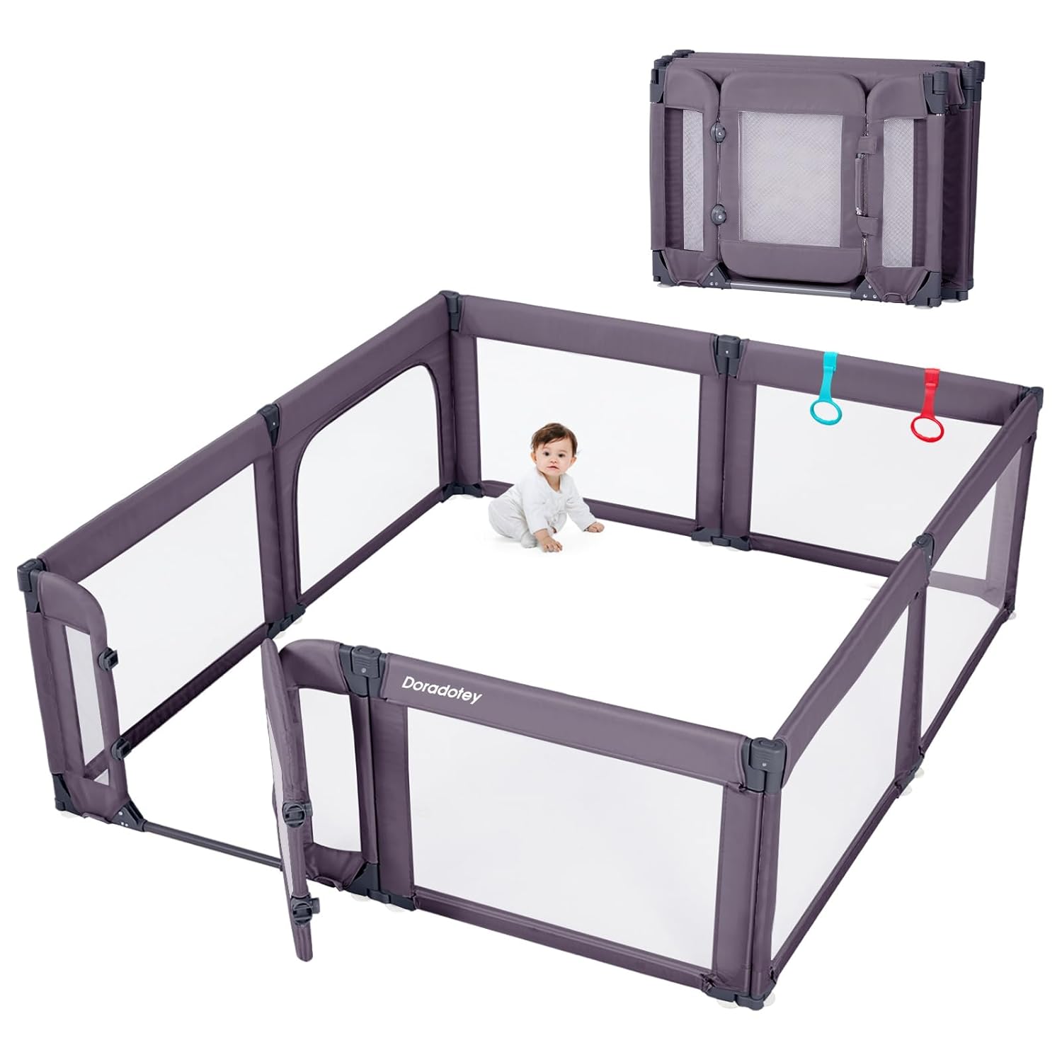 Baby Playpen with Door, Foldable Adjustable Play Pen for Babies and Toddlers,Heavy-Duty Play Yard Fence Play Area, Large Toddler Playpen, Deep Grey