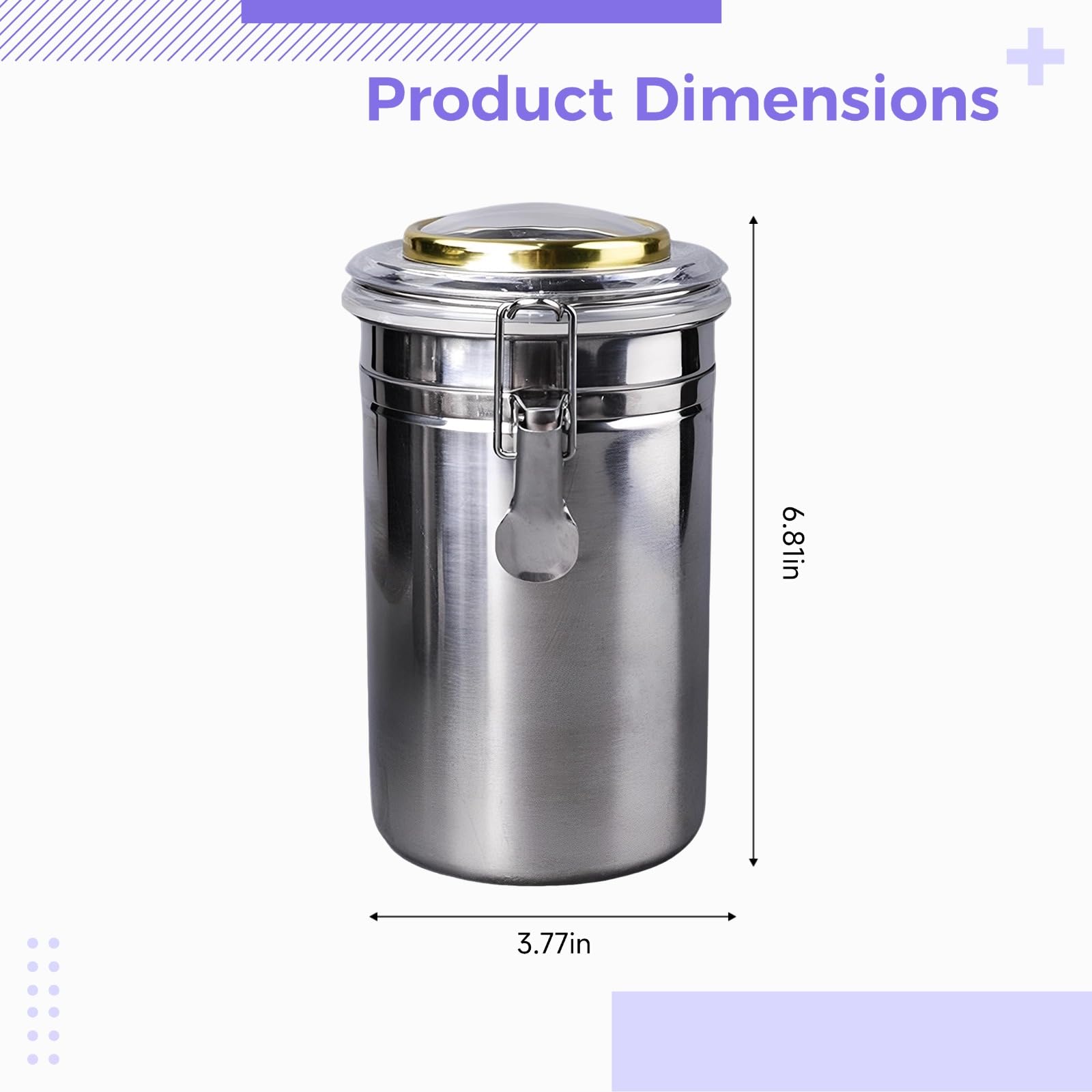 Edelstahl Vorratsdose mit Befeuchter und Hygrometer, luftdichter Behälter für Lebensmittel, 6,8 in / 17,3 cm hoher Kaffeebehälter, 3,8 in / 9,6 cm Durchmesser, Küchenbehälter mit Deckel
