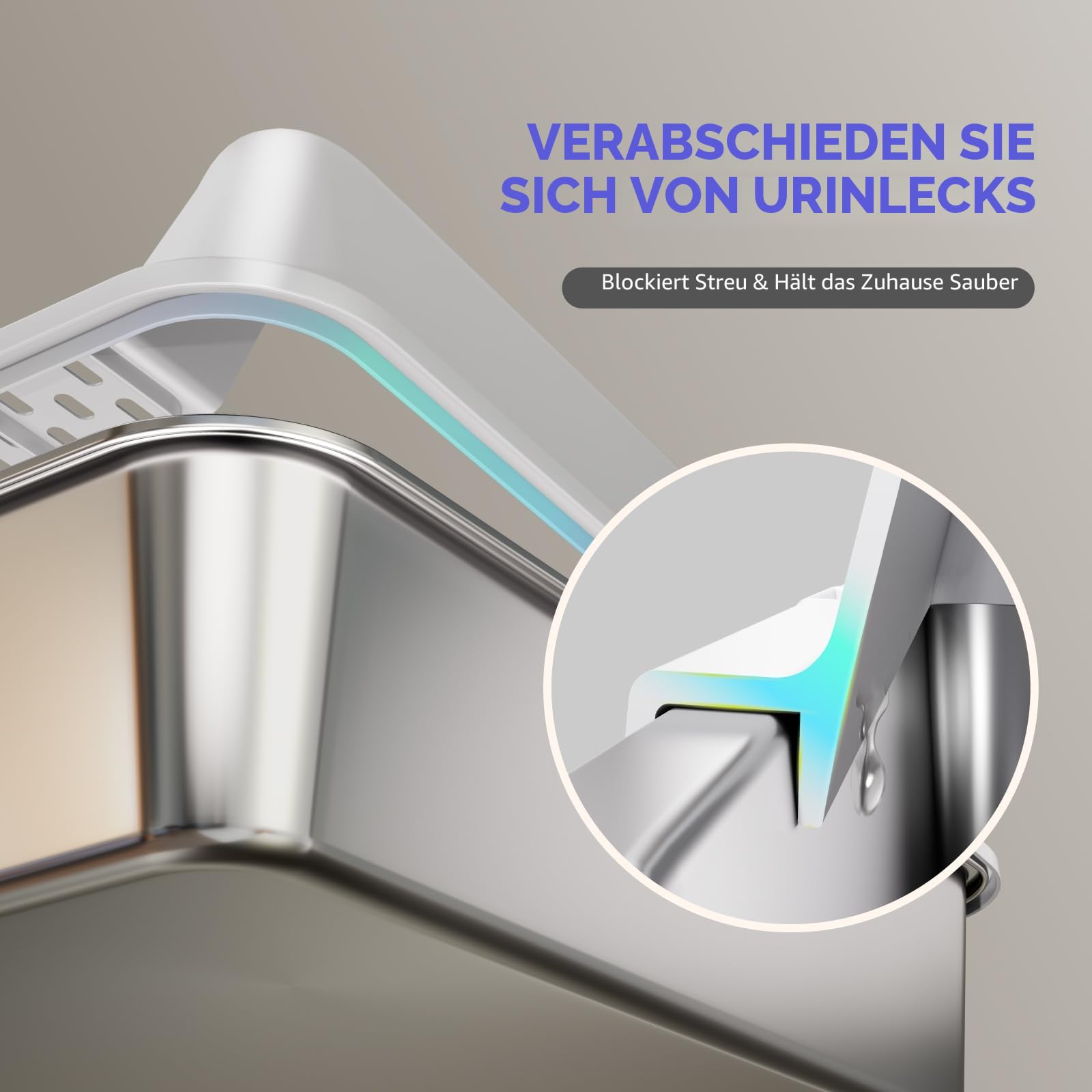 2 Pack Katzenklo Edelstahl Gehege mit Deckel, große Katzentoilette aus Edelstahl, Katzenklo Mit Hochwandigem Seitengehäuse, Nicht-Klebrig, Auslaufsicher & Einfach zu Reinigen, nklusive Schaufel, M