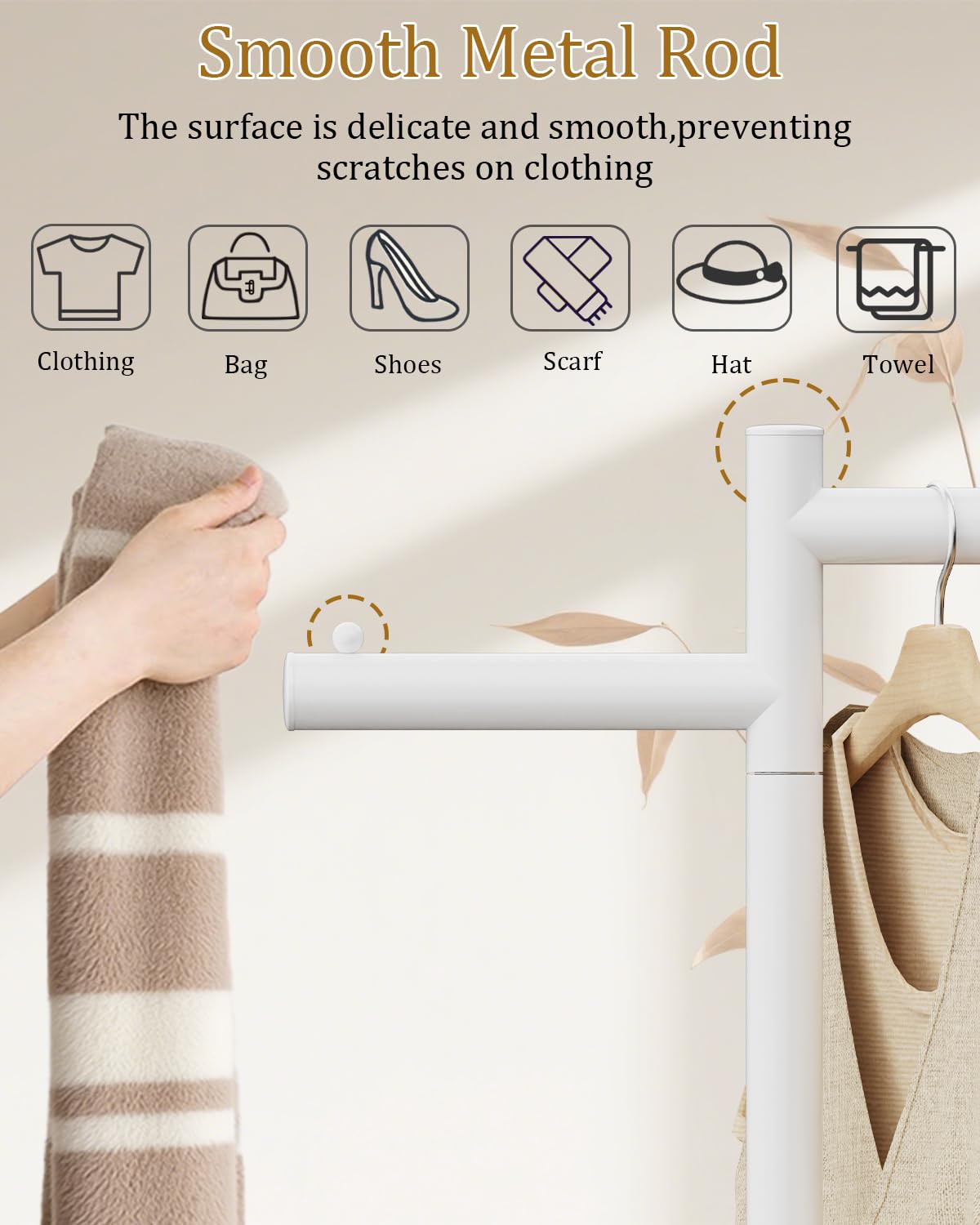 Metall Freistehend Garderobenständer, Jackenständer für Kleidung, Garderobe mit NatüRliche Stabile Felsbasis, 175cm Modern kleiderständer Passend für Jacken, Hüte, Taschen, Weiß