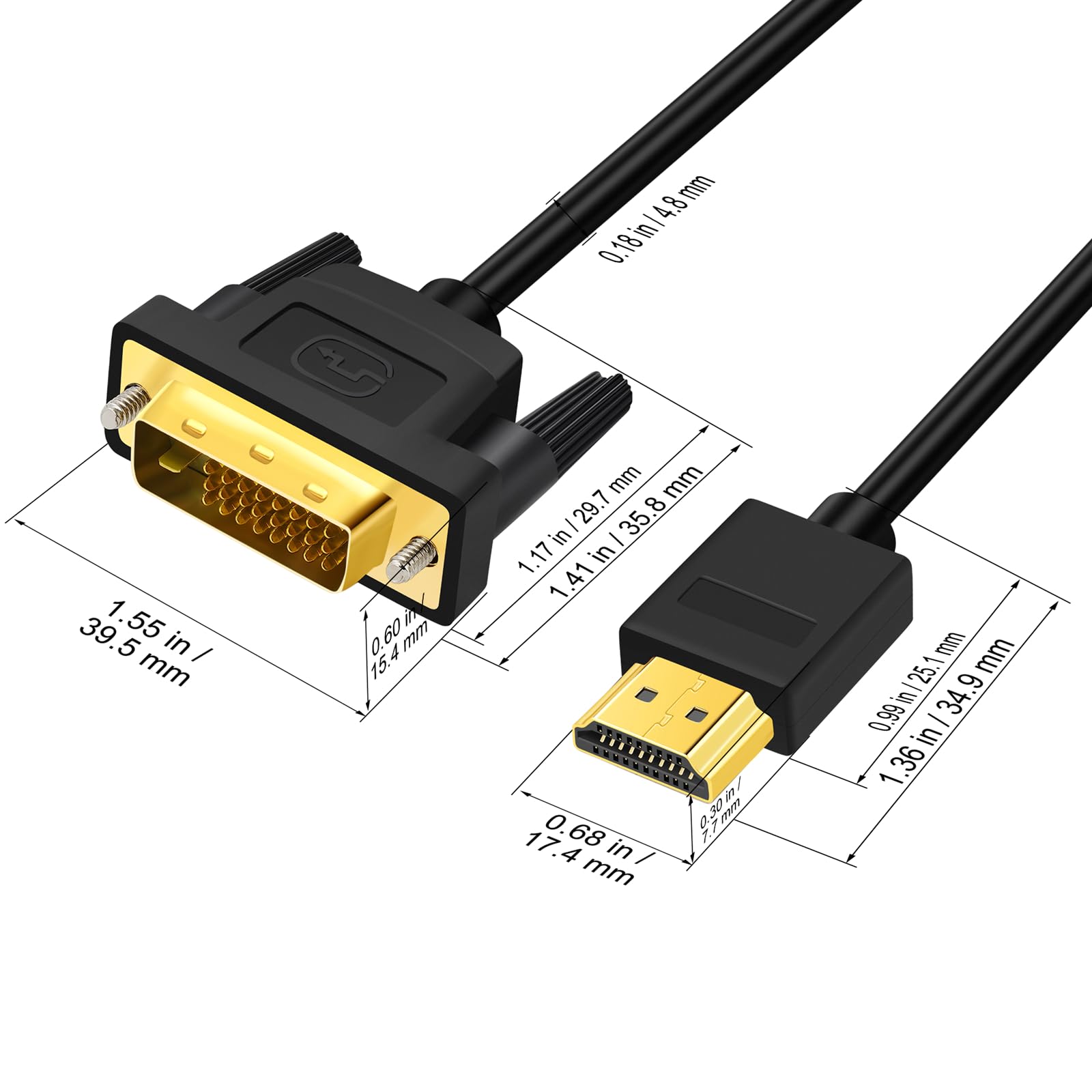 SHULIANCABLE Cavo HDMI a DVI, Bidirezionale DVI-D 24+1 Maschio a HDMI Maschio Ad Alta Velocità 1080P Compatibile con Proiettore, Laptop, TV, PC, Lettore DVD (1M)