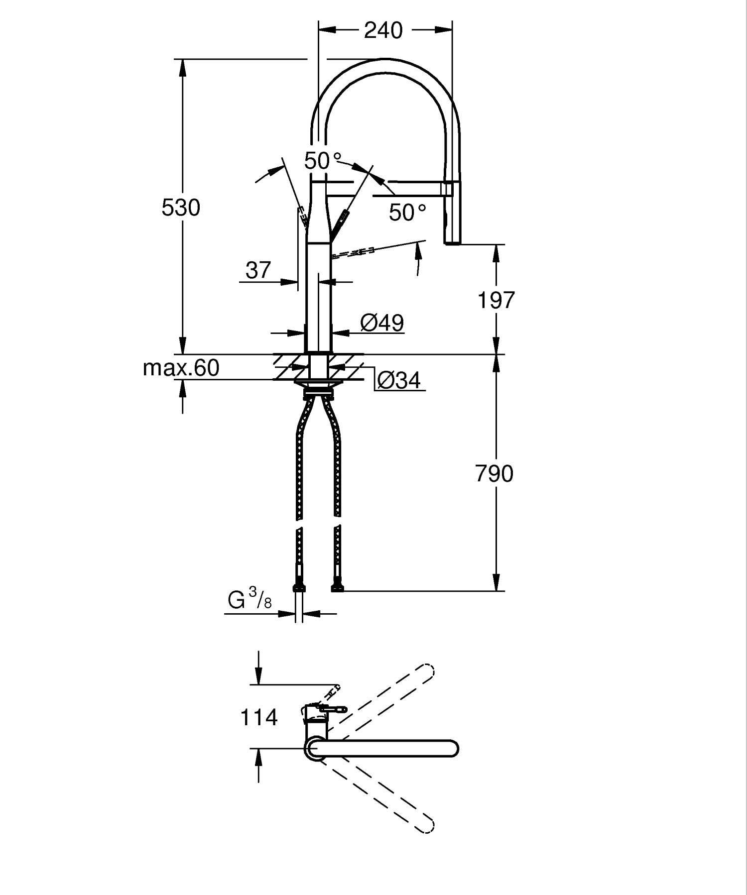 Grohe Essence Professional - Grifo de Fregadero Monomando, Caño Giratorio de 360°, Caño Alto, Dos Opciones de Chorro (30294000), Cromo