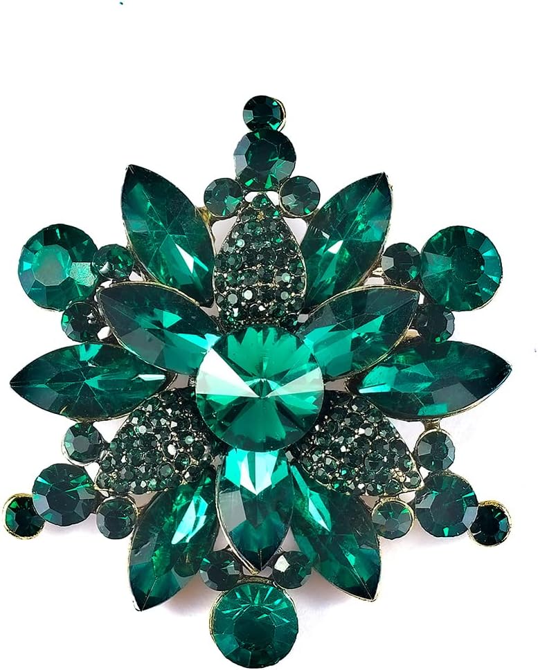 YOQUCOL Vintage Austrian Crystal Rhinestone Flower Shape Brooch Pin for Women