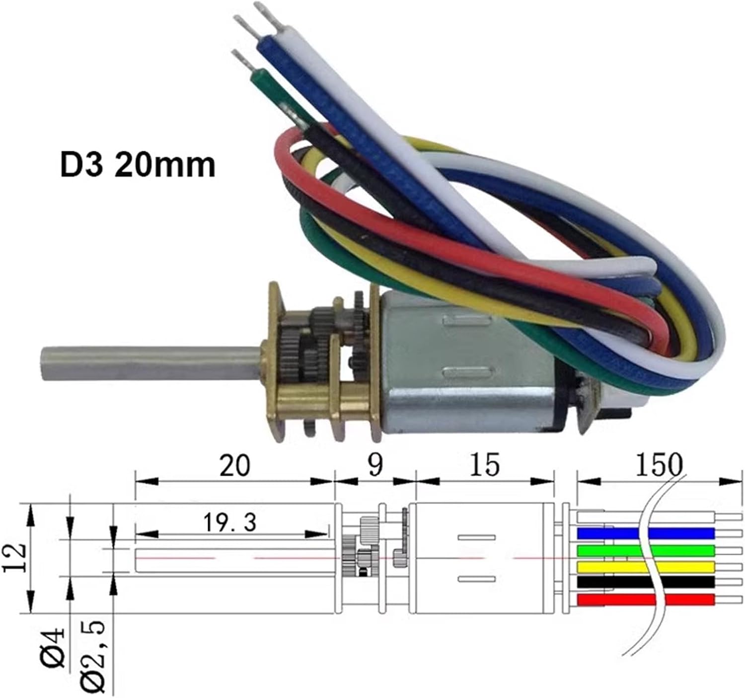 Threaded Shaft Encoder DC Gear Motor 3V 6V 12V 10~1500rpm Speed DIY Model JGA12-N20B D3 M4 55/100mm Small Electric Machine(71RPM_D3 20MM)