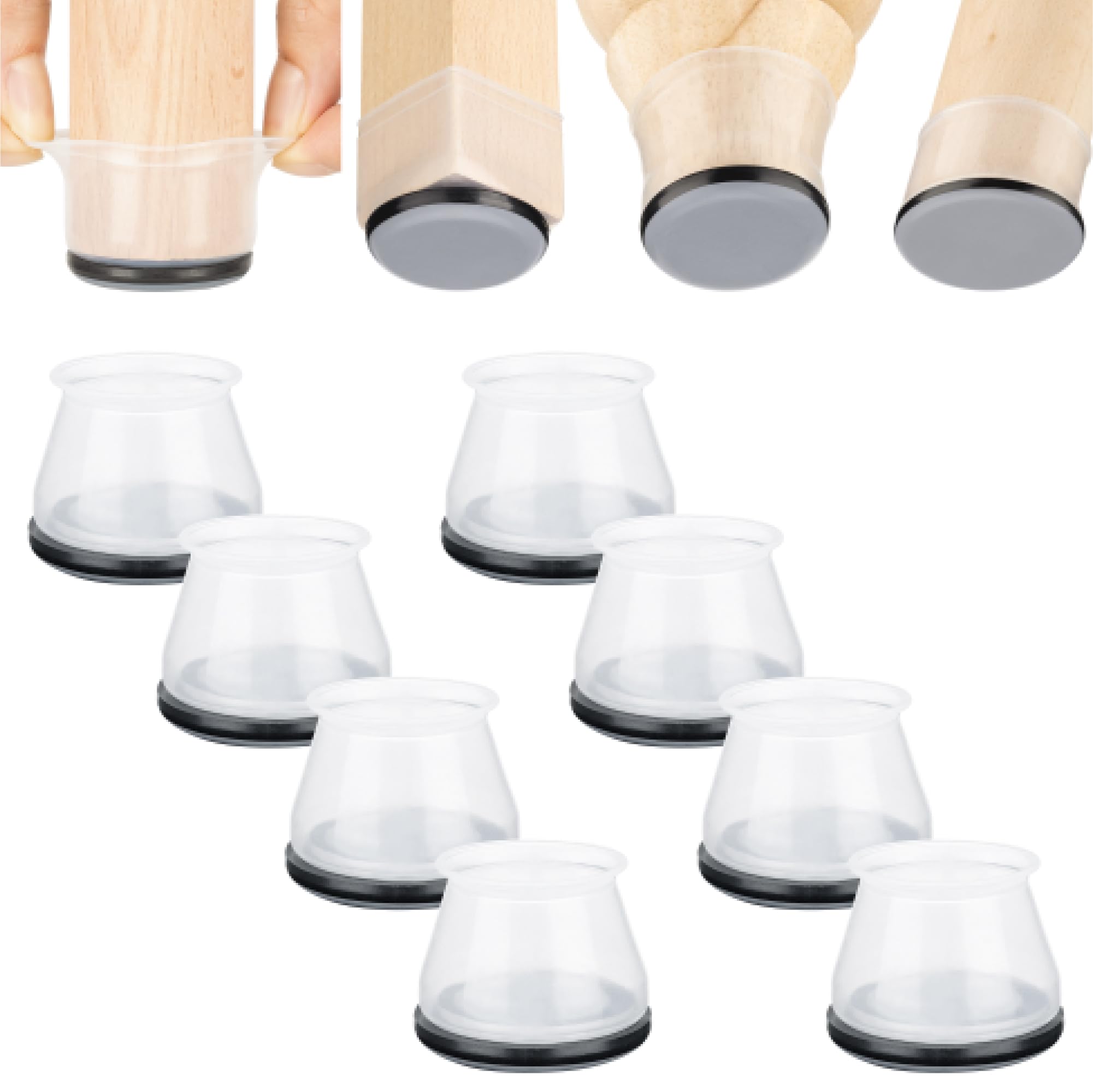 Aneaseit Chair Leg Sliders for Carpet - 2" x 8 pcs Clear - Silicone Heavy Duty Furniture Movers w/PTFE Bottom - Table Feet Covers Pads Protectors for