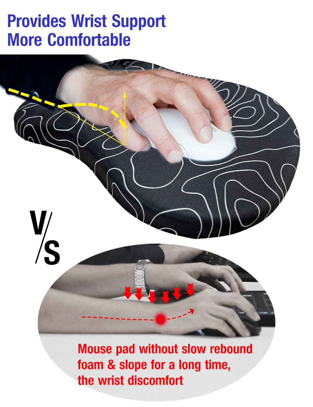 Tappetino Mouse Ergonomico Con Supporto In Memory Foam Per Tunnel Carpale - 30,5x20,3cm, Con Rigonfiamenti Massaggianti, Antiscivolo - 5