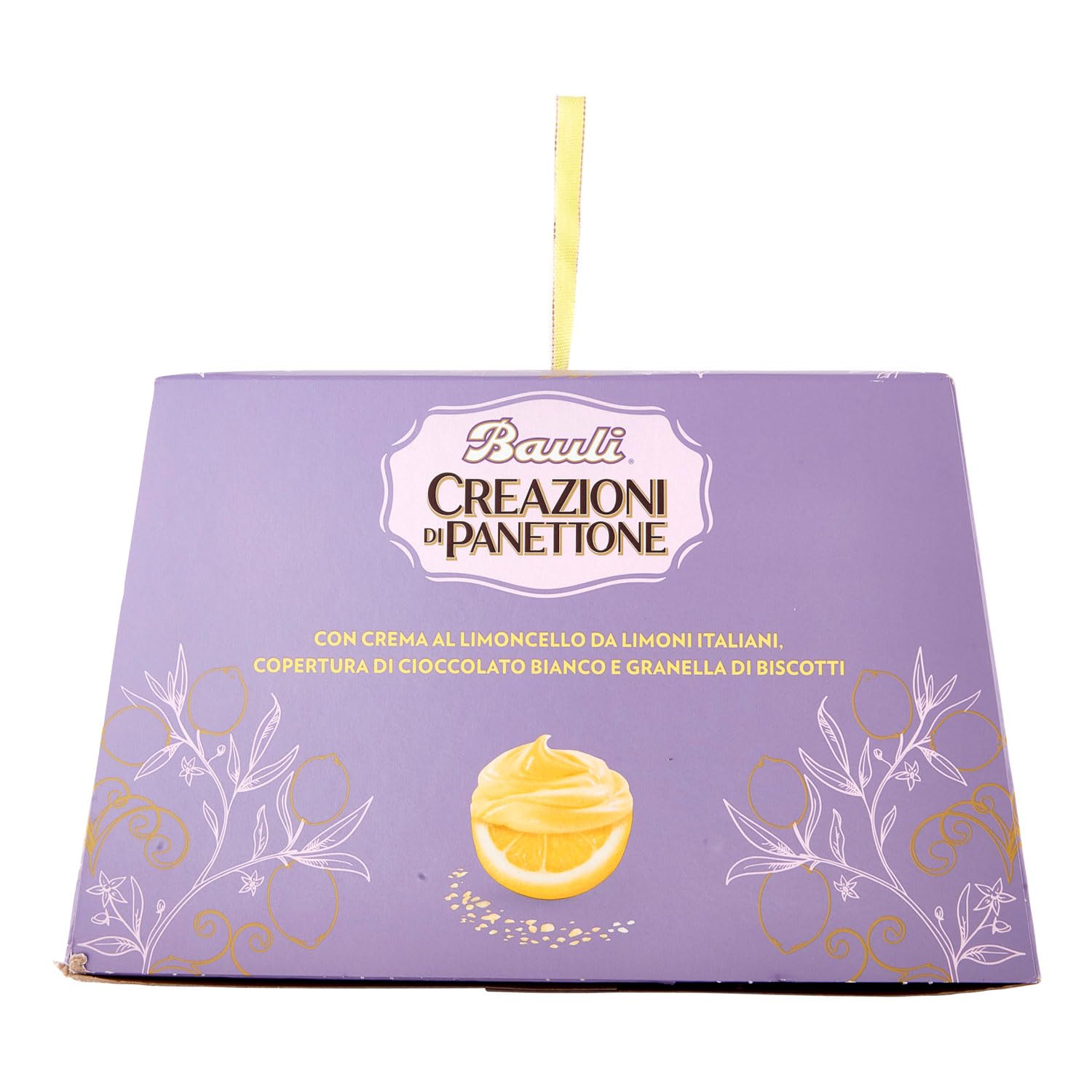 Bauli Creazioni di Panettone Limoncello Weihnachtskuchen mit Zitronencreme mit weißer Schokolade und Kekskörnern überzogen 750g