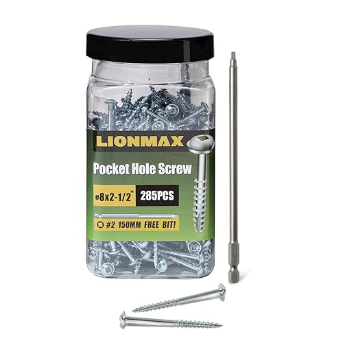 LIONMAX Tornillos de bolsillo para madera #8 x 2-12", tornillos interiores para madera, 285 unidades, tornillos chapados en zinc con rosca gruesa,