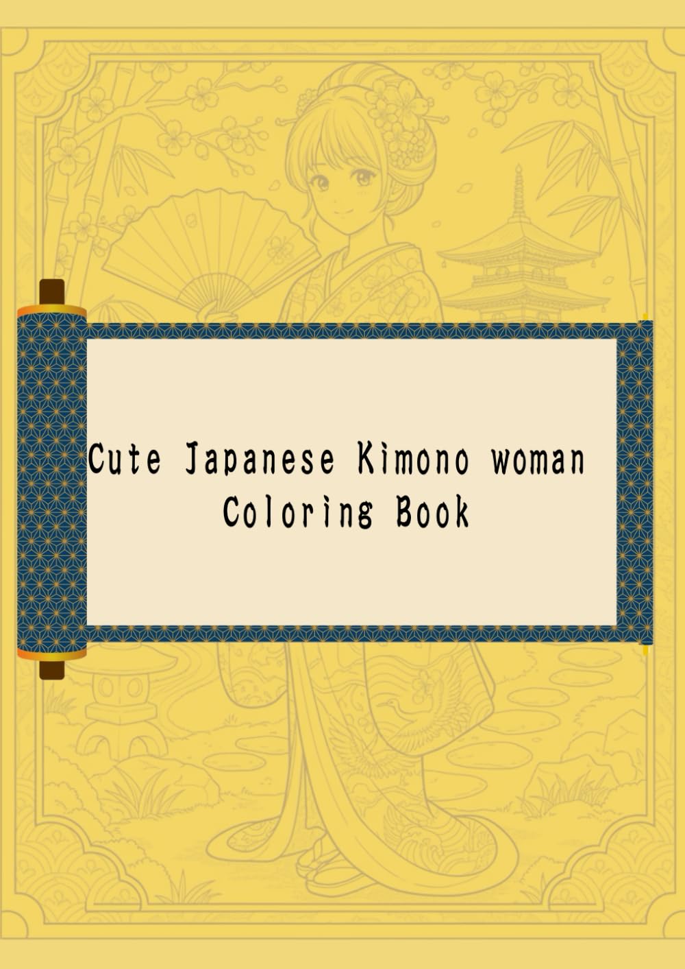 Cute Japanese kimono woman coloring book