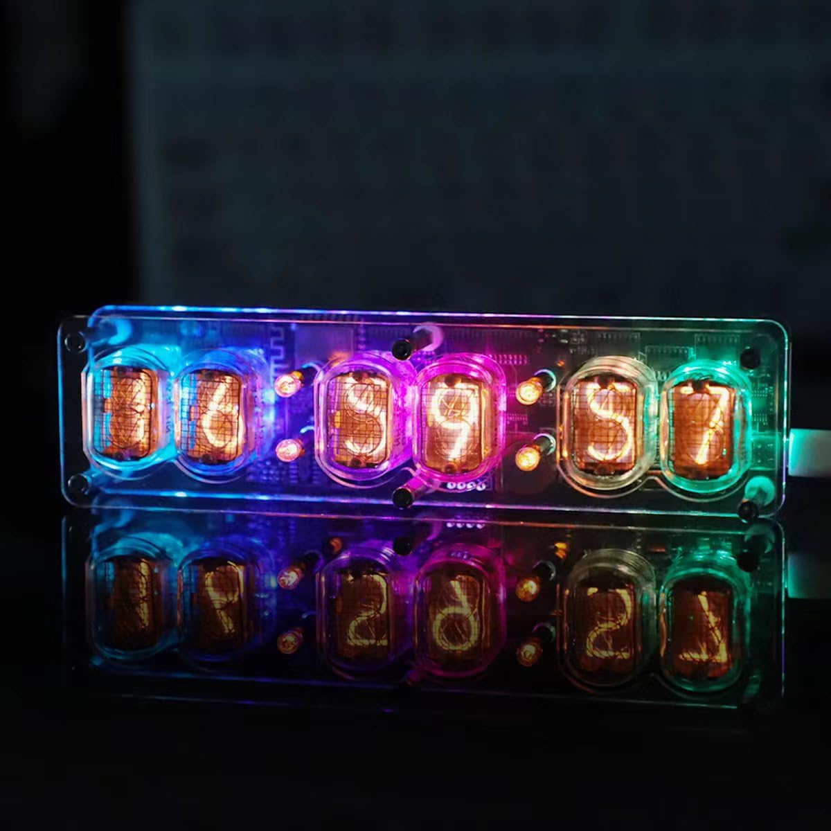 Nixie Clock, Ex-USSR IN12 Clock with 6 Tubes, WiFi Timing, 12/24 Hour Switching, Multiple RGB Lighting Modes, Creative Desktop Decoration, Vintage Desktop Ornament