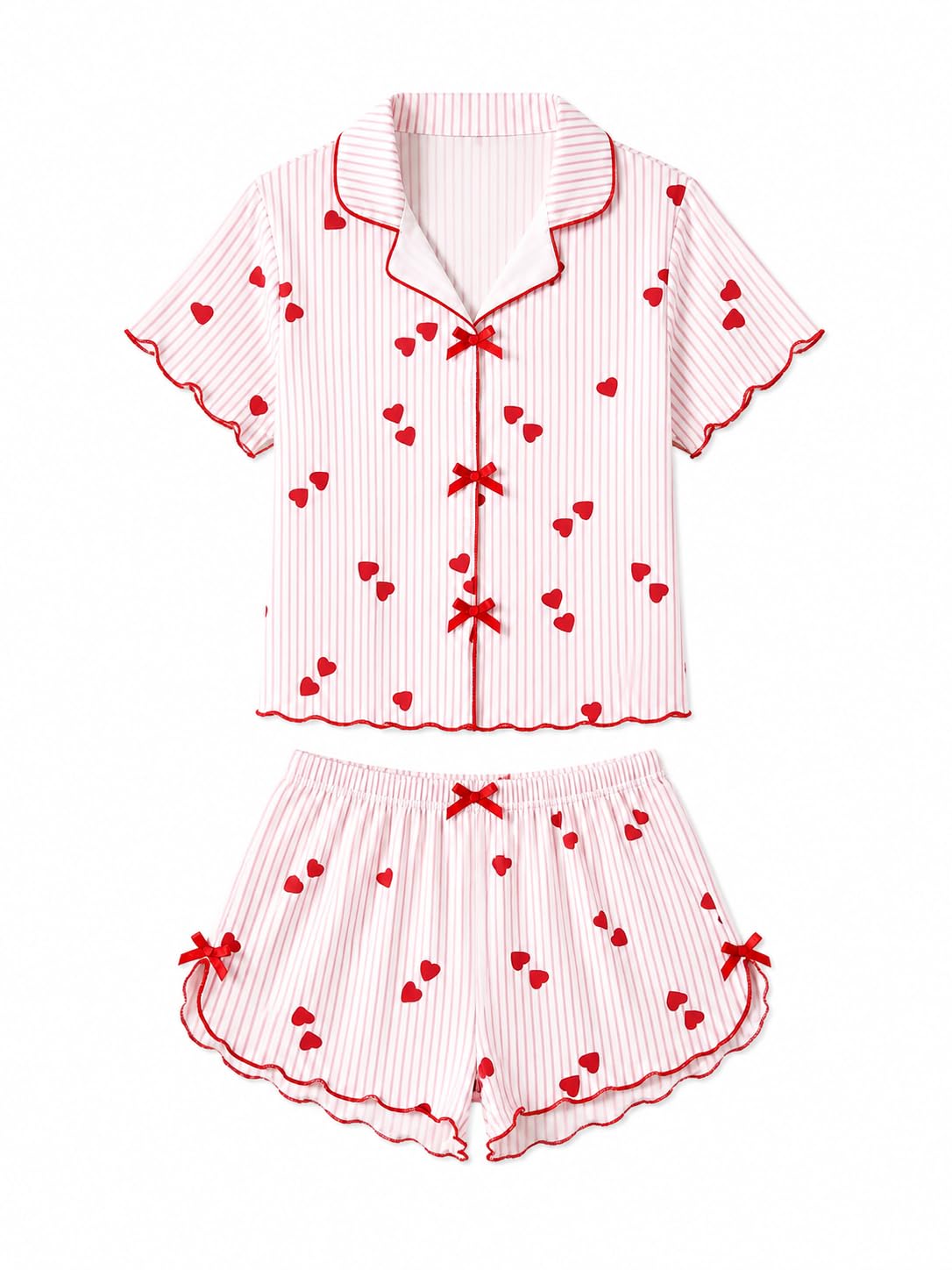 Women Night Dress Nightwear Set, Cotton, Pink Printed Sleepwear Top & Shorts-image-36