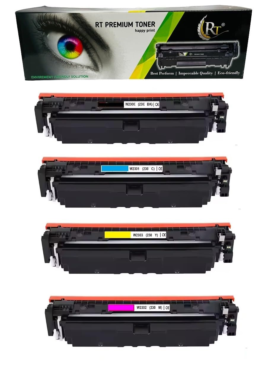 RT 230A Compatible Toner Cartridges for W2300A Black/ W2301A Cyan/ W2302A Yellow/ W2303A Magenta for HP Color Laserjet Pro 4203dw 4203dn MFP 4303dw 4303fdn 4303fdw Printers Multicolour 4pcs Set-image-7