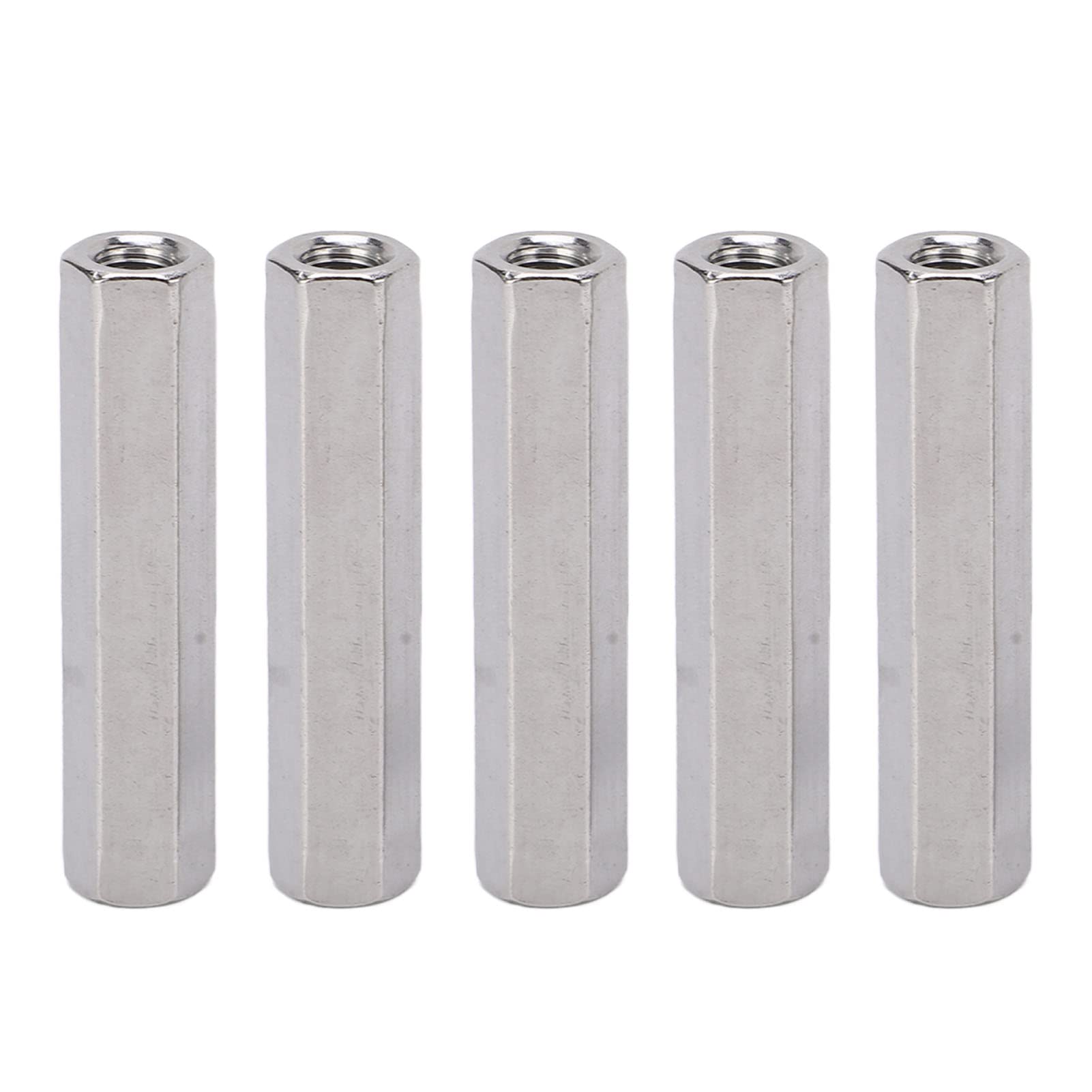5 Pcs Hex Coupling Nut M8 x 1.25 Female Thread 13mm Outer Diameter 65mm Length 304 Stainless Steel Silver Rod Coupling Nuts