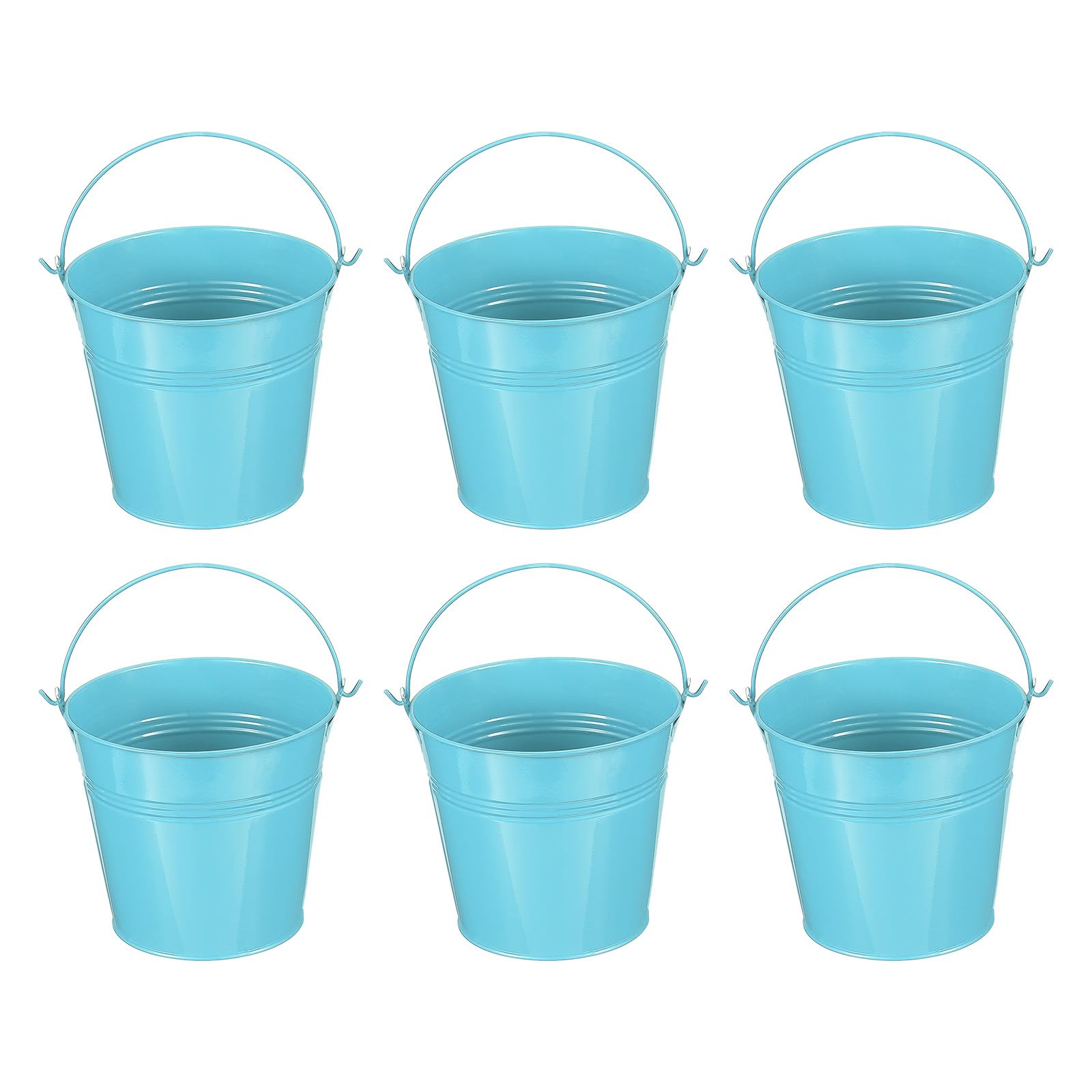 PATIKIL 5"x4.7" Small Metal Buckets with Handle, 6 Pcs Mini Bucket Easter Buckets, Blue
