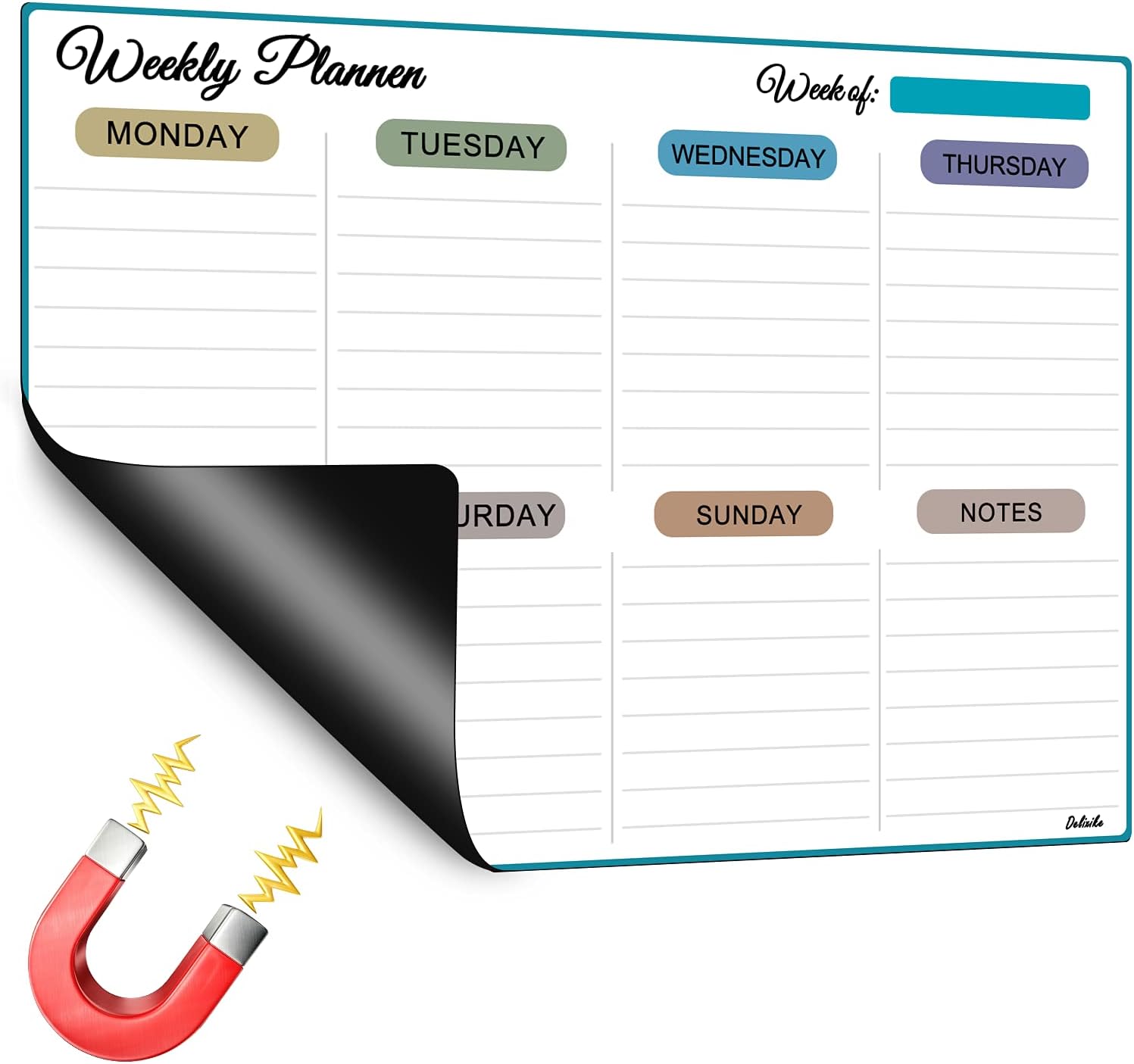 ZHSX Magnetic Whiteboard Weekly Planner for Fridge 43x30cm, Fridge Meal Planner Board Ideal as a Family Diet Planner, Calendar, Grocery List, Notes