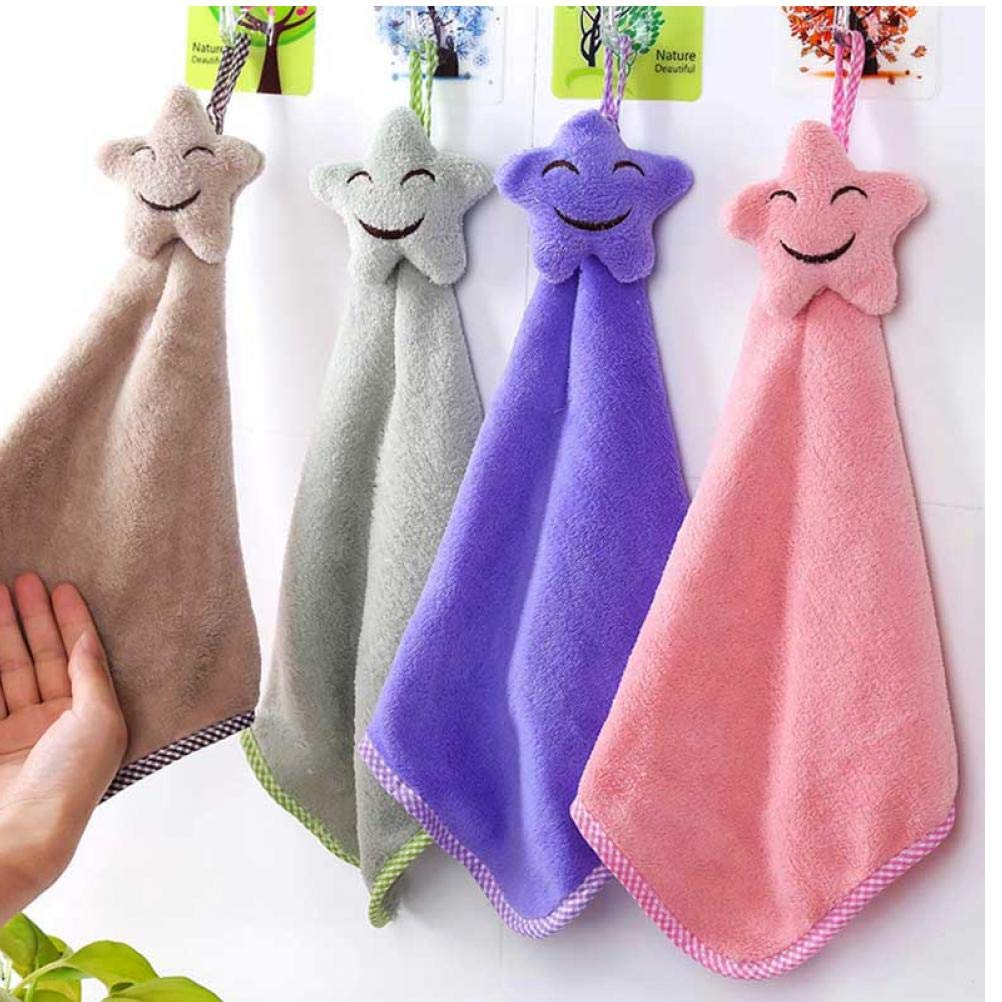 TOSSPER Smiling Star Face Hanging Hand Towels Bathroom Kitchen Towel Coral Absorbent Cloth Dishcloths Kitchen Accessories