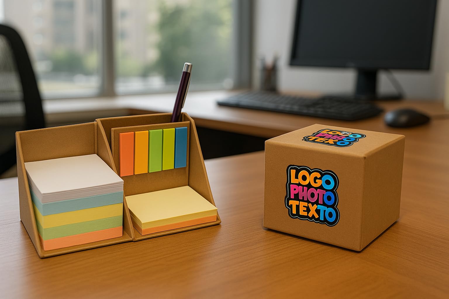 D&Vlab Kit Set 20pz da Scrivania blocco cubo Appunti Ecologico Portapenne con foglietti adesivi e Segna Pagine Personalizzabile con Logo testo Idea Regalo per Aziende Uffici Lavoro (Blu)