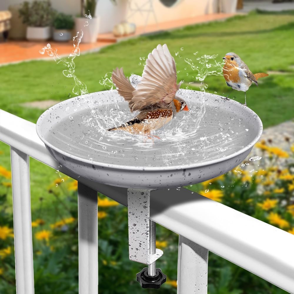 Vogeltränke Hängend Frostsicher für Balkongeländer, Vogelbad für Balkon und Garten, Wildvogeltränke Winterfest Außen, Vogelbad für Wildvögel, Vogelfutterspender Wildvogel Badewanne Wasserschale Metall - 4
