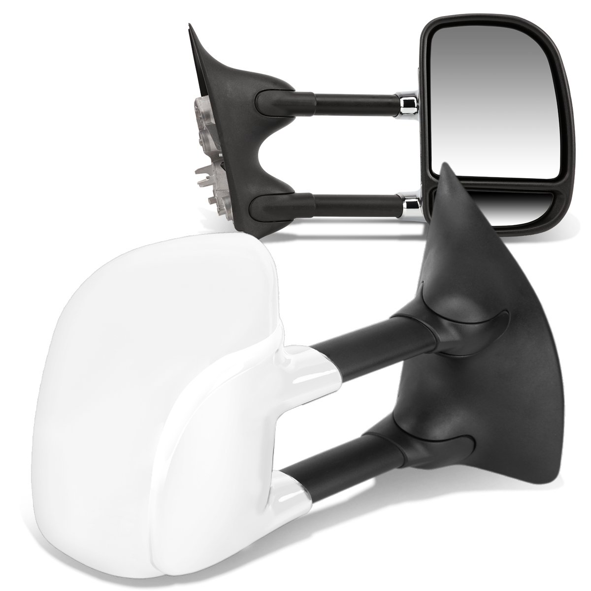Auto Dynasty Pair Chrome Manual Telescoping Folding Rear View Side Towing Mirror Compatible with Ford Super Duty 99-07