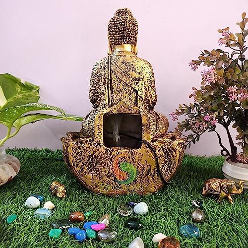 Image of Decorative Table Top Water Fountain for Home Decor /Office /Indoor & Outdoor /Garden /Puja Room /Vaastu with Multicolor LED Light and Adjustable Water Pump (Gold-D-034)