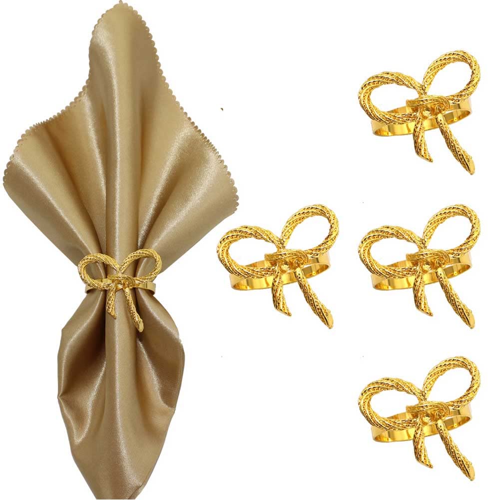 Nt-Ling Gold Valentine Napkin Rings- 4 Pcs Bow Pearl Napkin Ring Holder, Metal Napkin Buckles For Wedding, Holiday, Christmas, Dinner Party Table Decor (Butterfly)